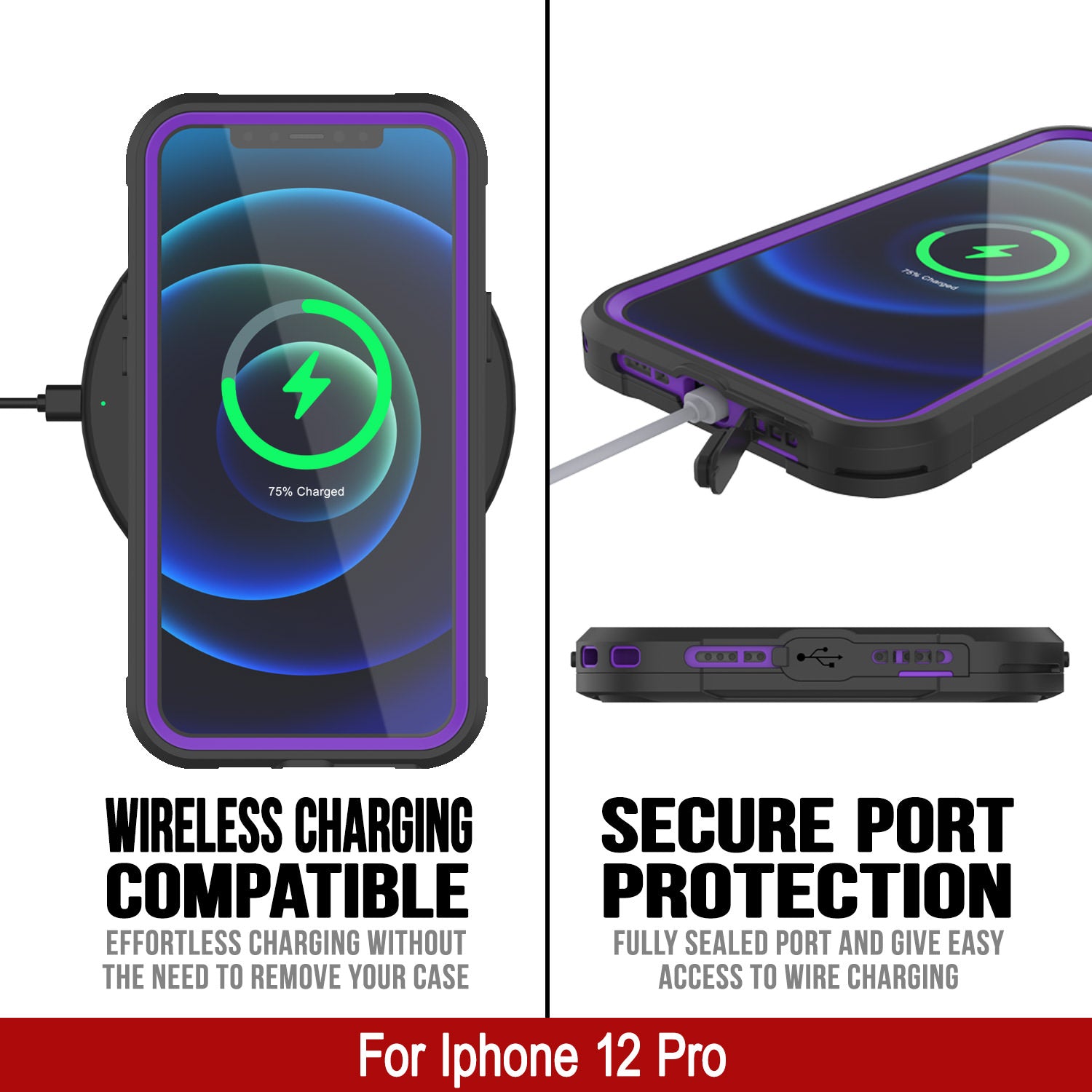 iPhone 12 Pro Waterproof IP68 Case, Punkcase [Purple]  [Maximus Series] [Slim Fit] [IP68 Certified] [Shockresistant] Clear Armor Cover with Screen Protector | Ultimate Protection