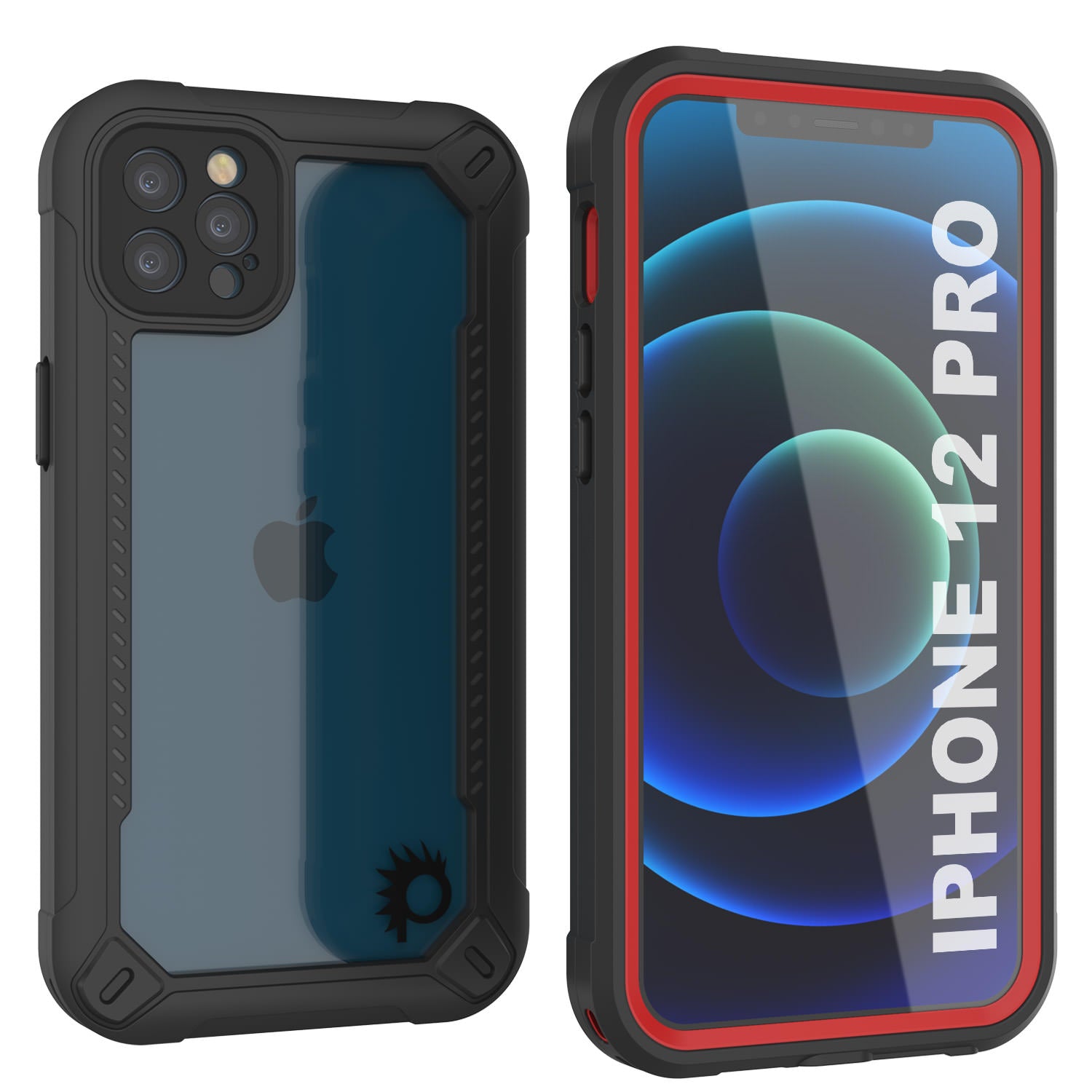 iPhone 12 Pro Waterproof IP68 Case, Punkcase [red]  [Maximus Series] [Slim Fit] [IP68 Certified] [Shockresistant] Clear Armor Cover with Screen Protector | Ultimate Protection