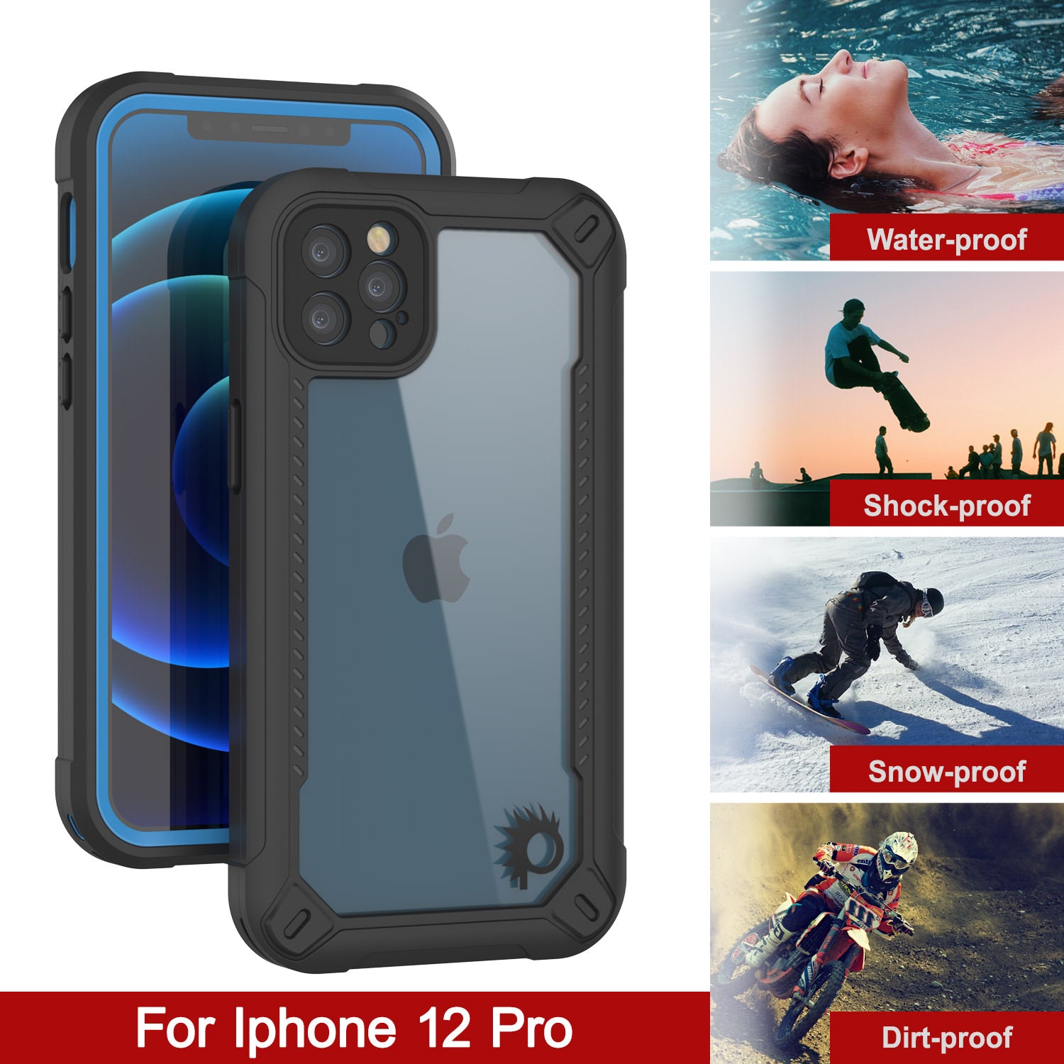 iPhone 12 Pro Waterproof IP68 Case, Punkcase [Blue]  [Maximus Series] [Slim Fit] [IP68 Certified] [Shockresistant] Clear Armor Cover with Screen Protector | Ultimate Protection