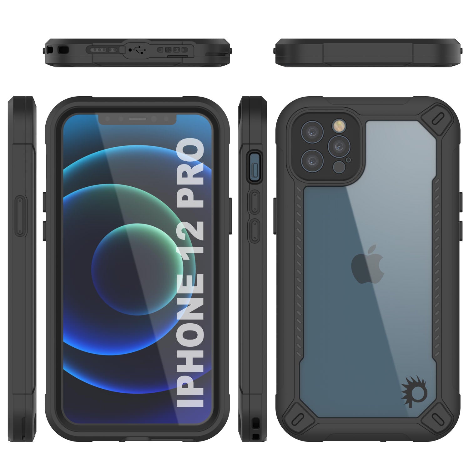 iPhone 12 Pro Waterproof IP68 Case, Punkcase [Black]  [Maximus Series] [Slim Fit] [IP68 Certified] [Shockresistant] Clear Armor Cover with Screen Protector | Ultimate Protection