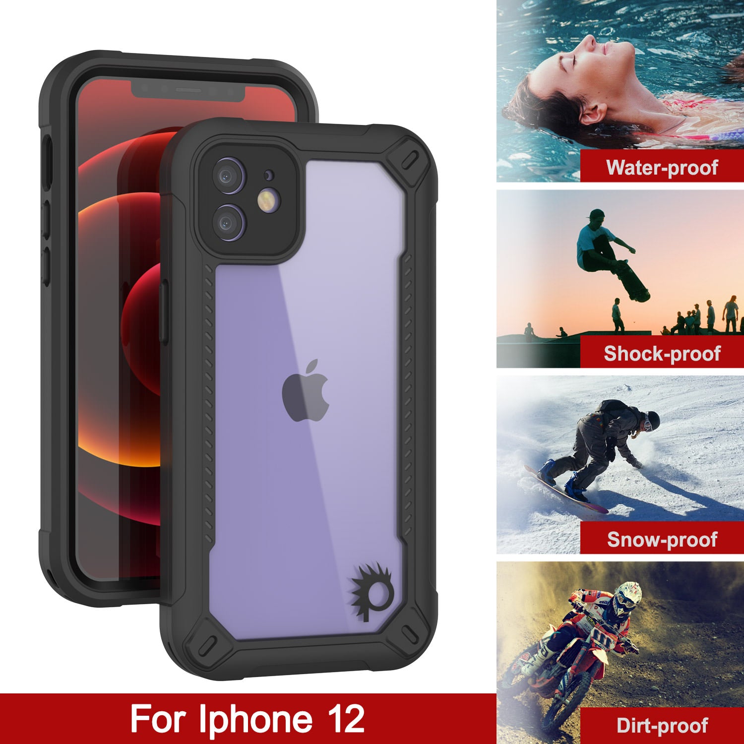 iPhone 12 Waterproof IP68 Case, Punkcase [Black]  [Maximus Series] [Slim Fit] [IP68 Certified] [Shockresistant] Clear Armor Cover with Screen Protector | Ultimate Protection
