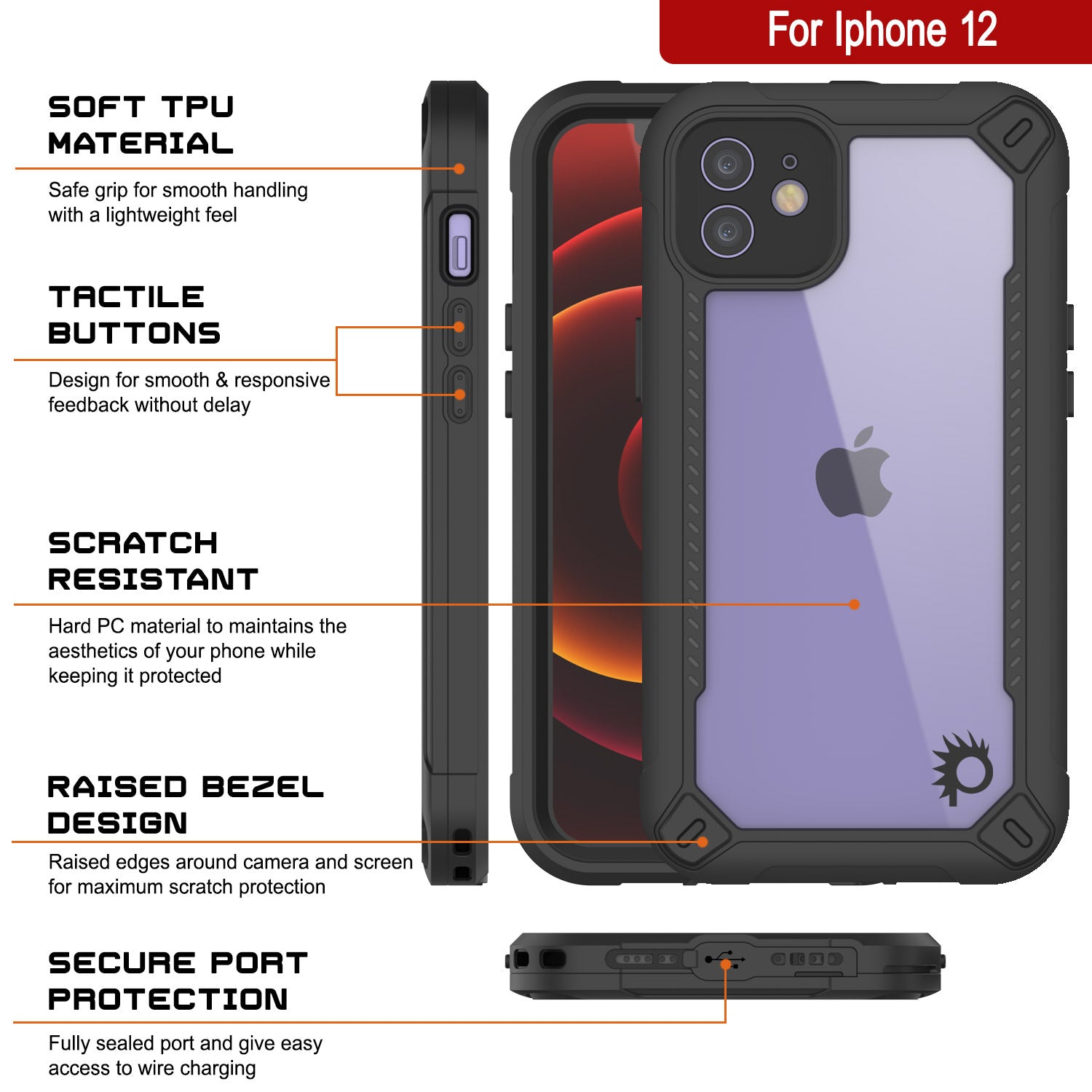 iPhone 12 Waterproof IP68 Case, Punkcase [Black]  [Maximus Series] [Slim Fit] [IP68 Certified] [Shockresistant] Clear Armor Cover with Screen Protector | Ultimate Protection