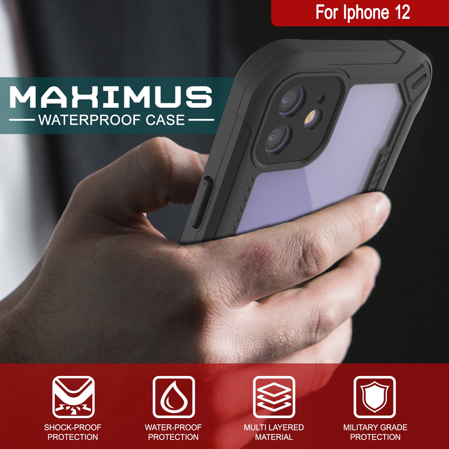 iPhone 12 Waterproof IP68 Case, Punkcase [white]  [Maximus Series] [Slim Fit] [IP68 Certified] [Shockresistant] Clear Armor Cover with Screen Protector | Ultimate Protection