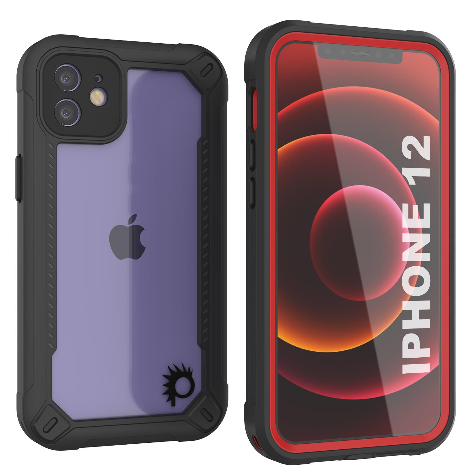 iPhone 12 Waterproof IP68 Case, Punkcase [red]  [Maximus Series] [Slim Fit] [IP68 Certified] [Shockresistant] Clear Armor Cover with Screen Protector | Ultimate Protection