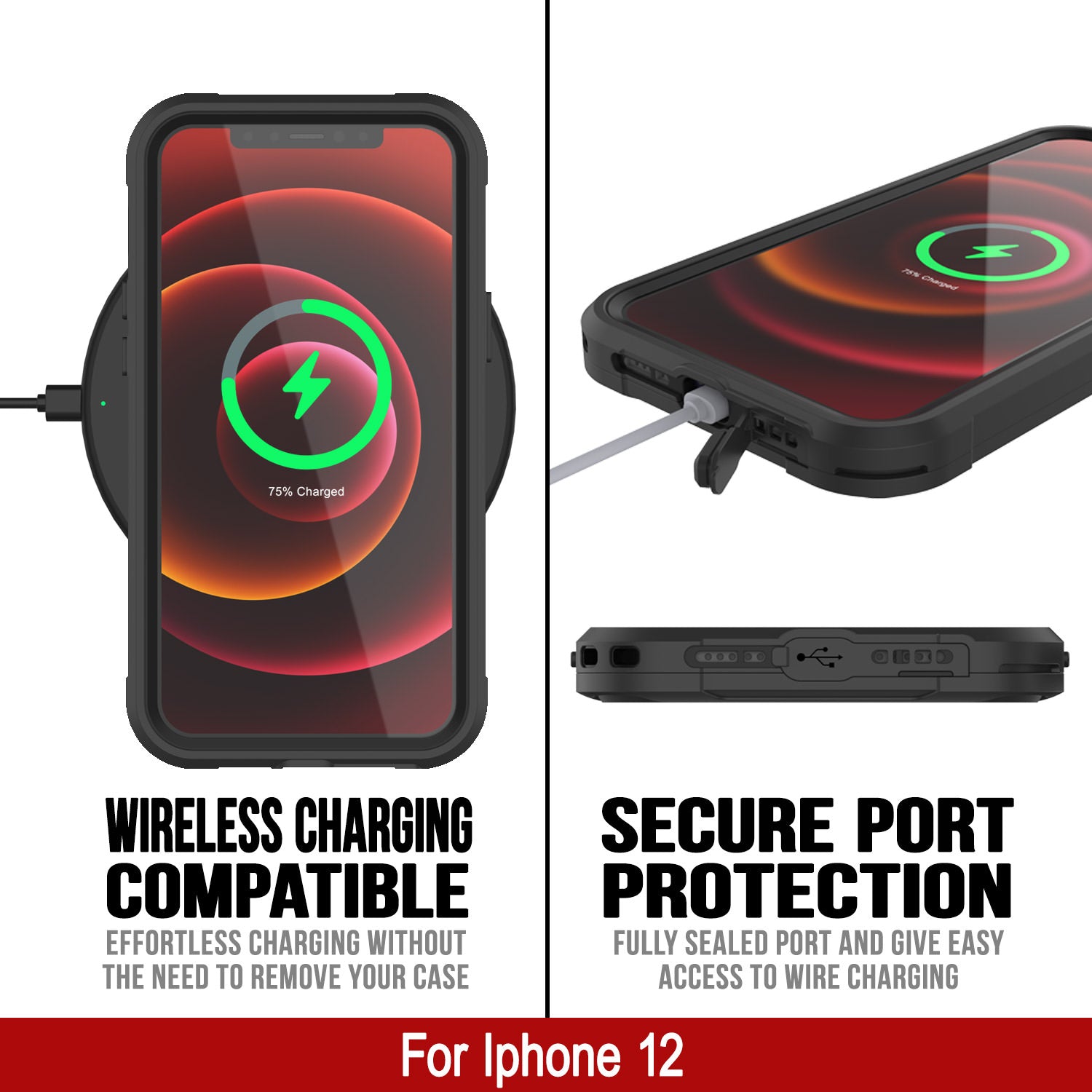 iPhone 12 Waterproof IP68 Case, Punkcase [Black]  [Maximus Series] [Slim Fit] [IP68 Certified] [Shockresistant] Clear Armor Cover with Screen Protector | Ultimate Protection