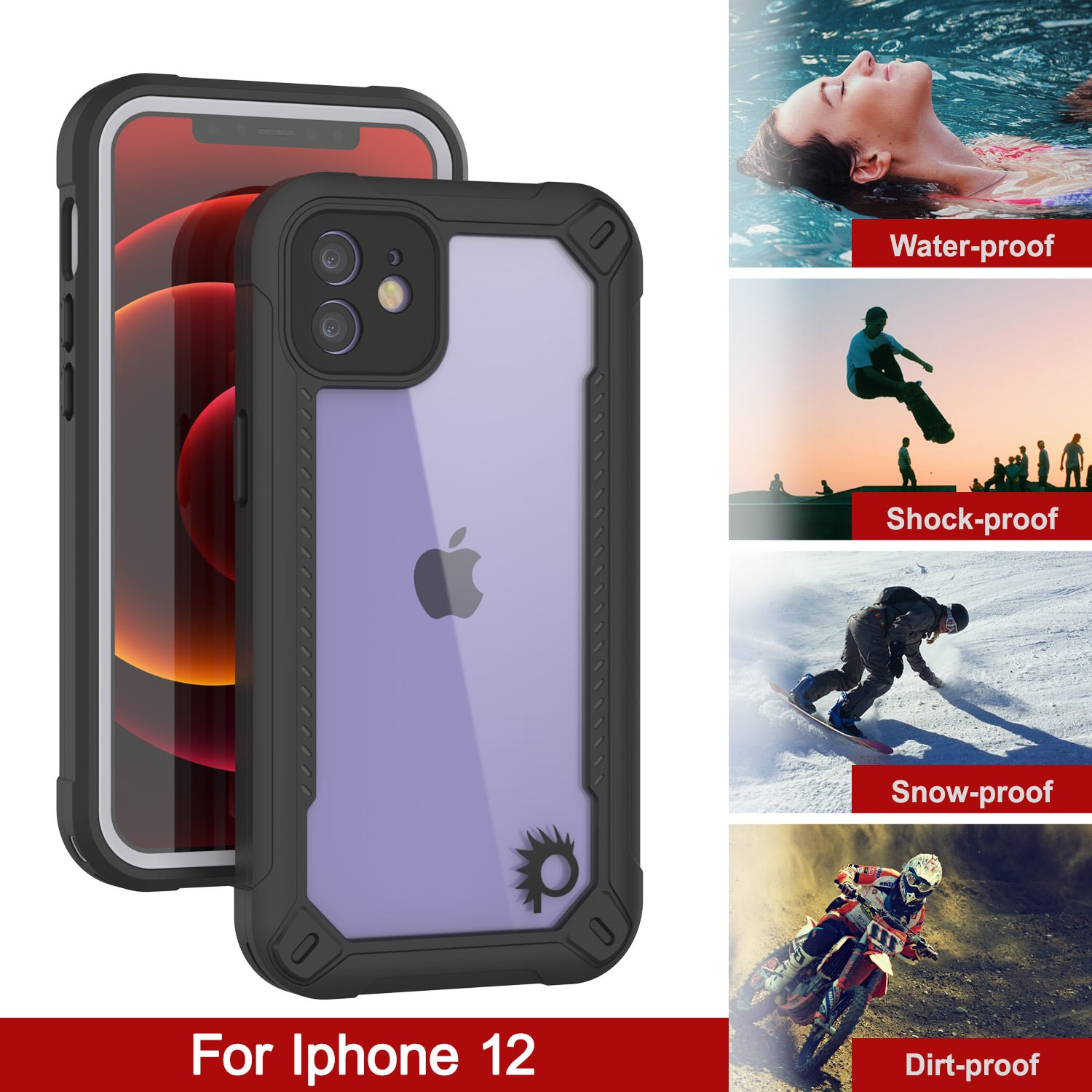 iPhone 12 Waterproof IP68 Case, Punkcase [white]  [Maximus Series] [Slim Fit] [IP68 Certified] [Shockresistant] Clear Armor Cover with Screen Protector | Ultimate Protection