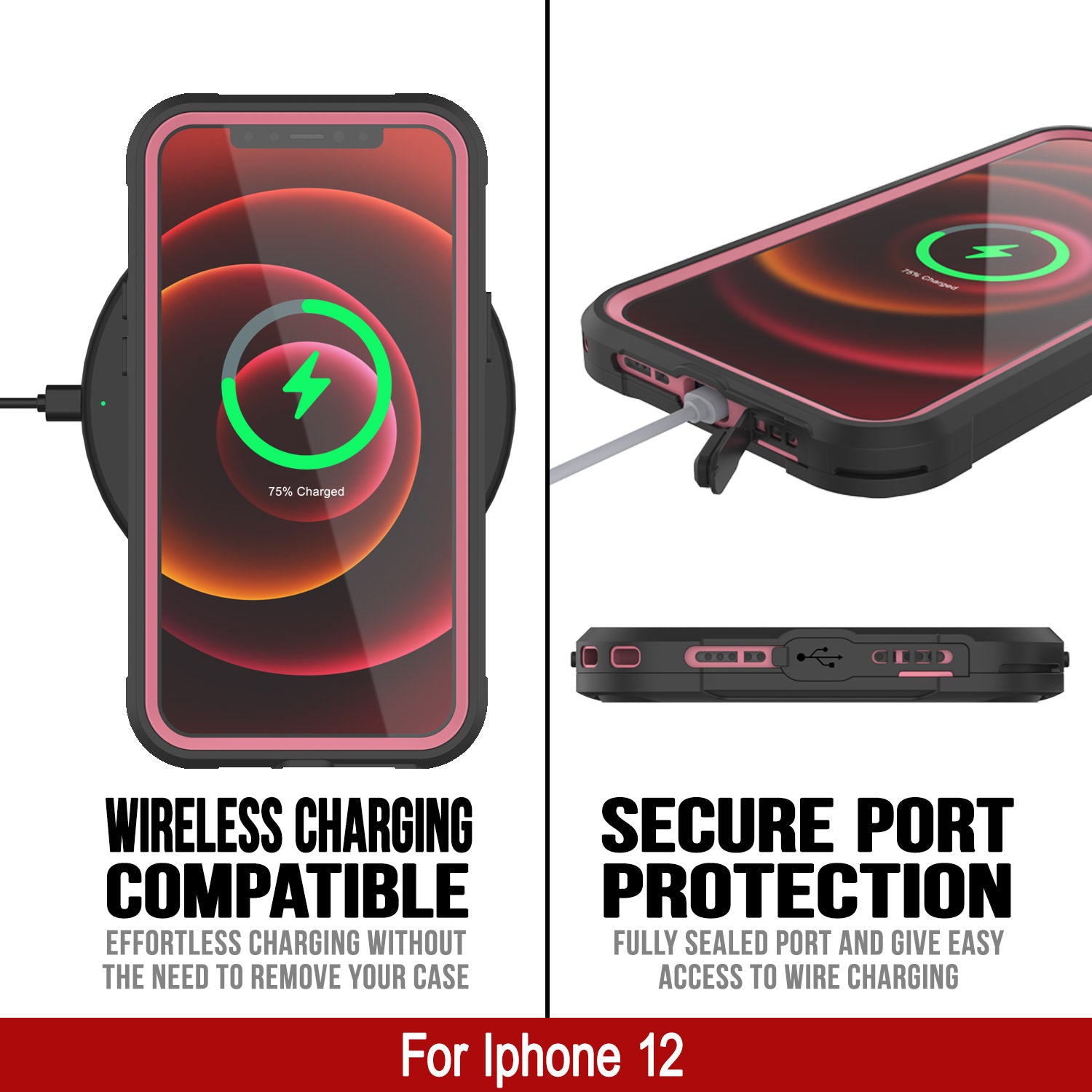 iPhone 12 Waterproof IP68 Case, Punkcase [pink]  [Maximus Series] [Slim Fit] [IP68 Certified] [Shockresistant] Clear Armor Cover with Screen Protector | Ultimate Protection