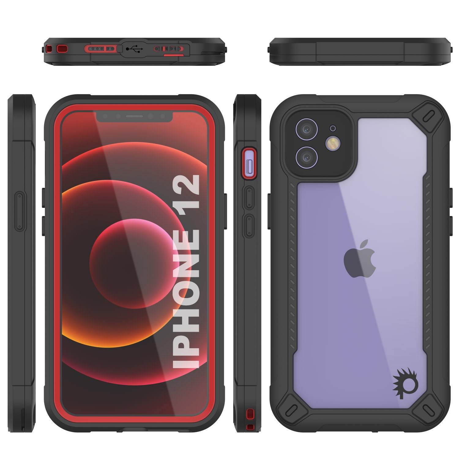 iPhone 12 Waterproof IP68 Case, Punkcase [red]  [Maximus Series] [Slim Fit] [IP68 Certified] [Shockresistant] Clear Armor Cover with Screen Protector | Ultimate Protection