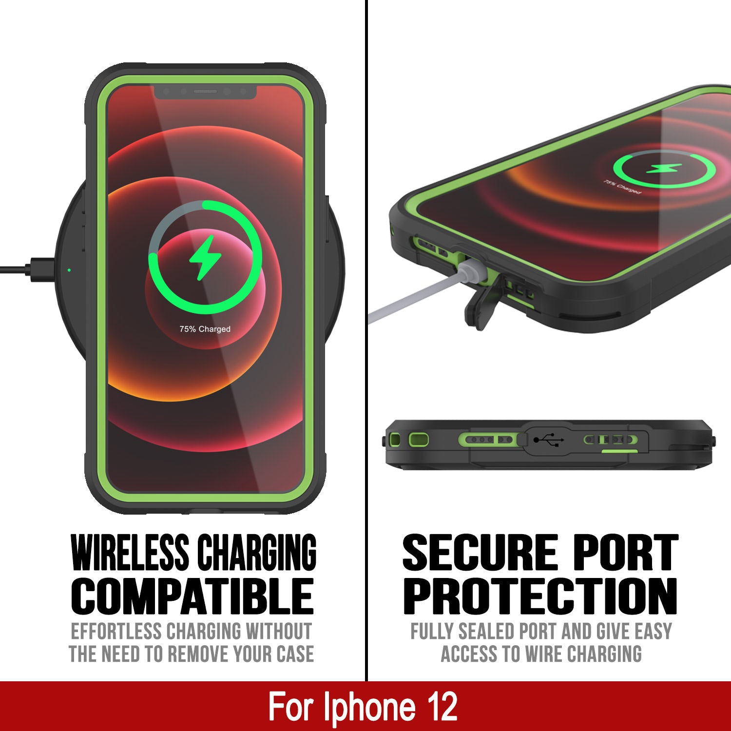 iPhone 12 Waterproof IP68 Case, Punkcase [Green]  [Maximus Series] [Slim Fit] [IP68 Certified] [Shockresistant] Clear Armor Cover with Screen Protector | Ultimate Protection