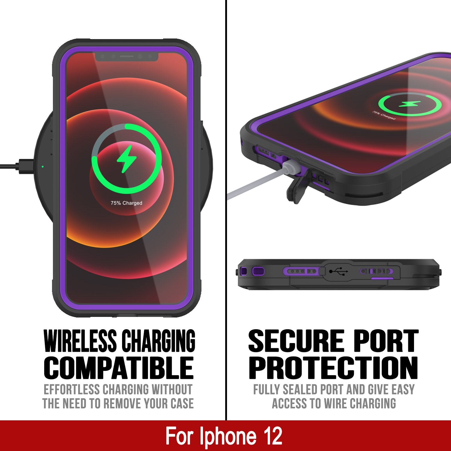 iPhone 12 Waterproof IP68 Case, Punkcase [Purple]  [Maximus Series] [Slim Fit] [IP68 Certified] [Shockresistant] Clear Armor Cover with Screen Protector | Ultimate Protection