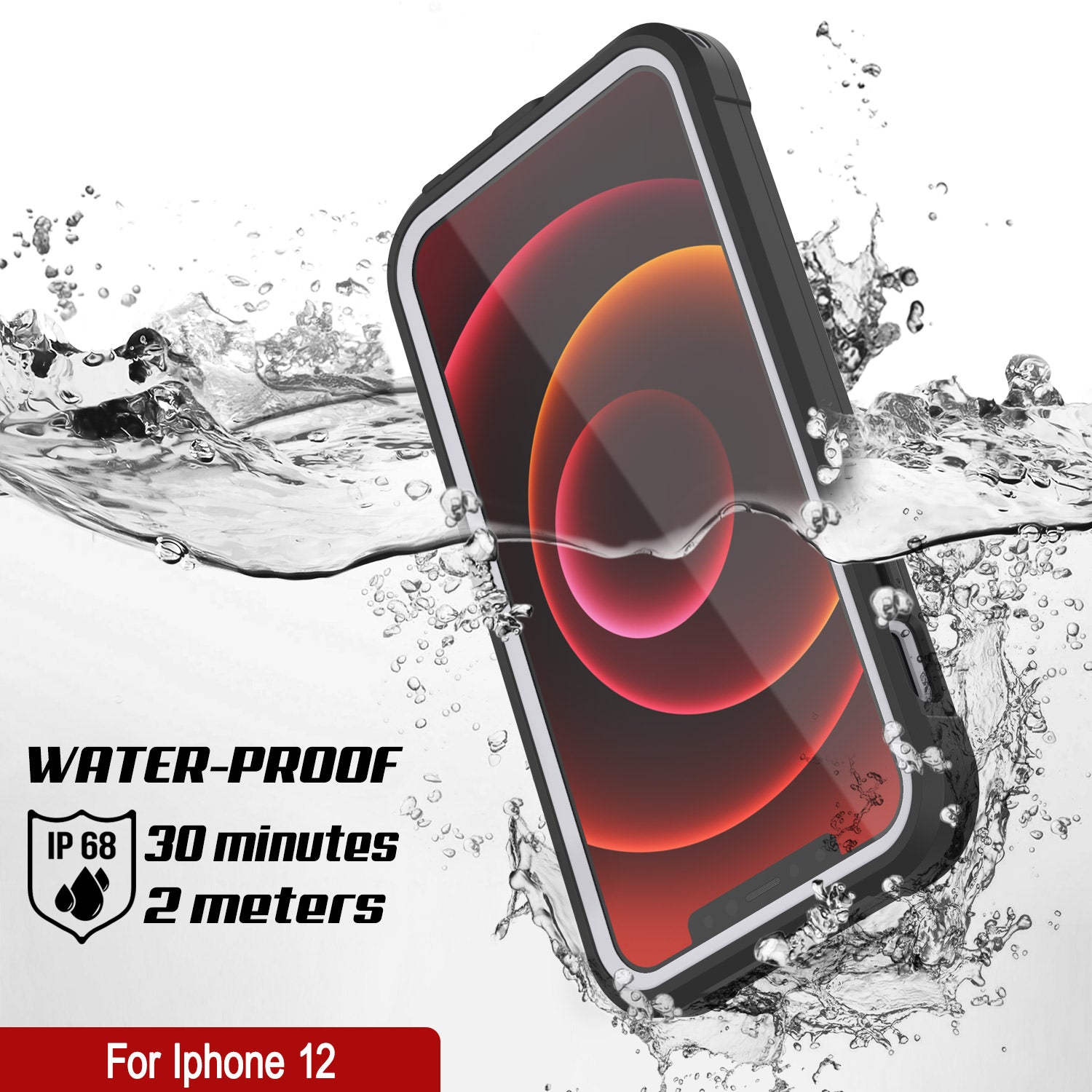 iPhone 12 Waterproof IP68 Case, Punkcase [white]  [Maximus Series] [Slim Fit] [IP68 Certified] [Shockresistant] Clear Armor Cover with Screen Protector | Ultimate Protection
