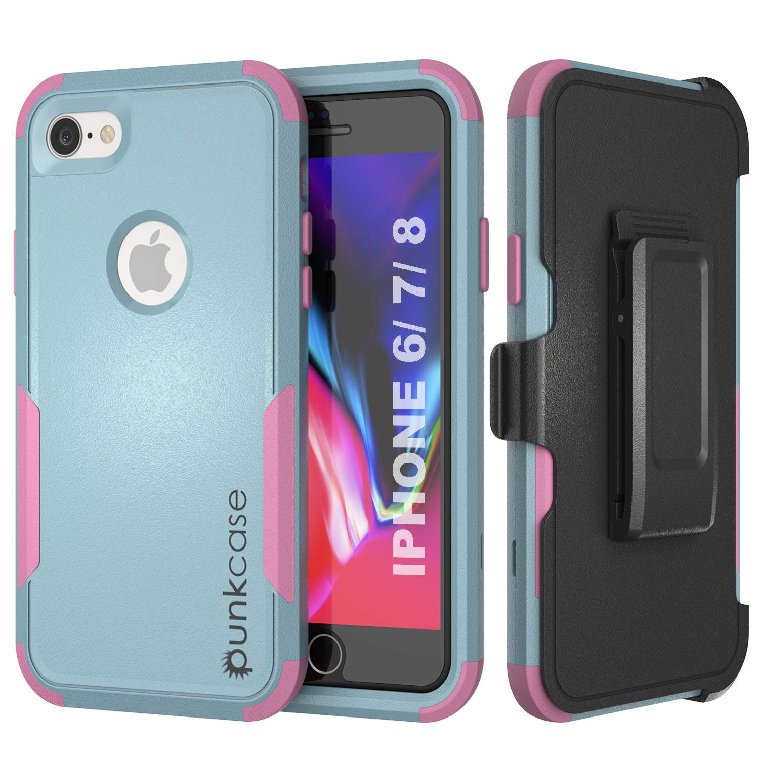 Punkcase for iPhone 8 Belt Clip Multilayer Holster Case [Patron Series] [Mint-Pink]