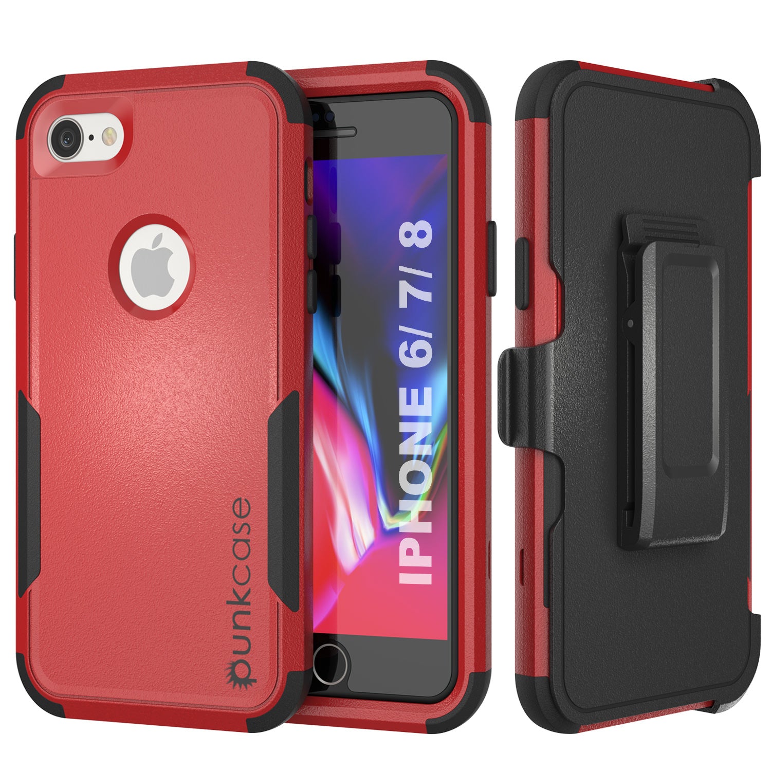 Punkcase for iPhone 8 Belt Clip Multilayer Holster Case [Patron Series] [Red-Black]