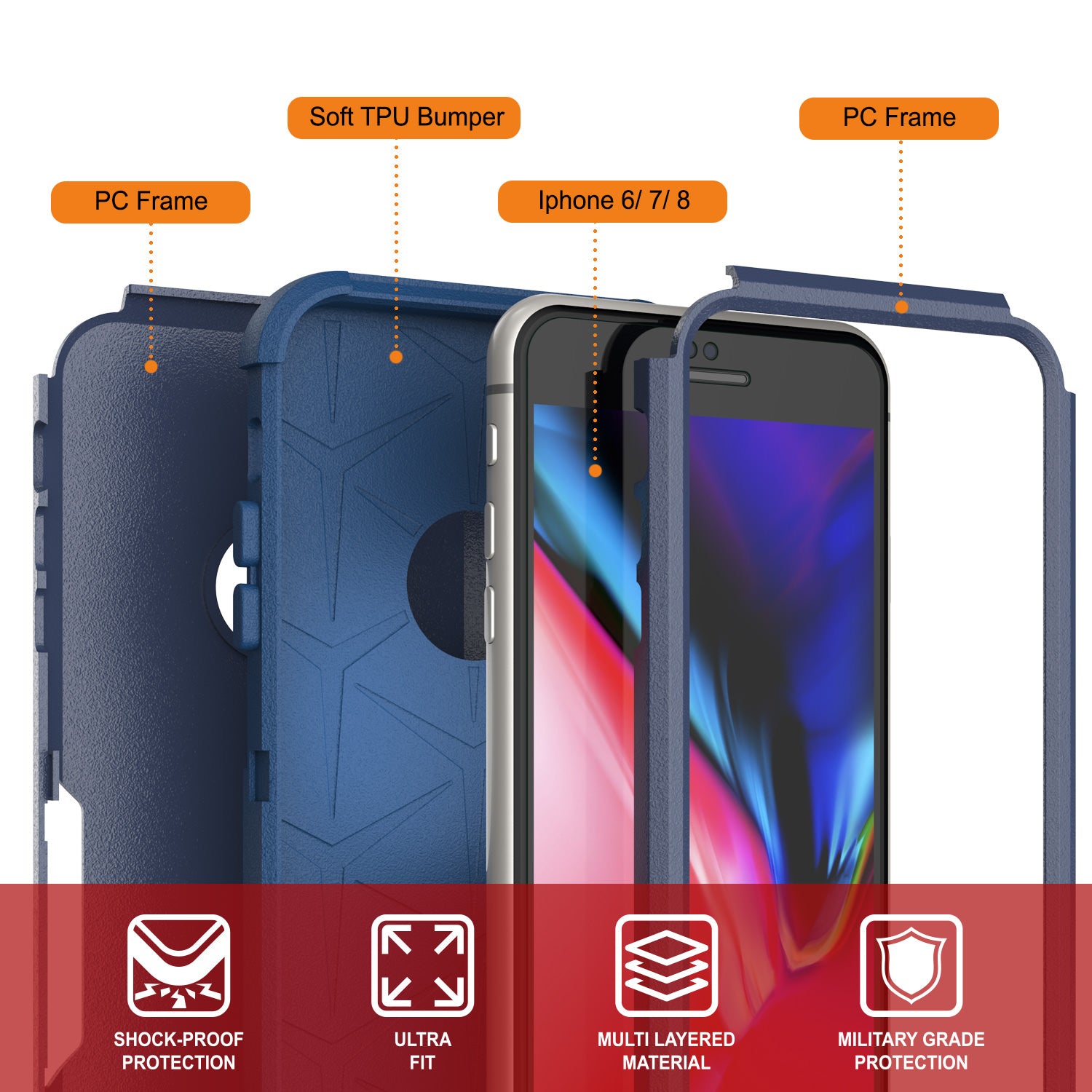 Punkcase for iPhone 6 Belt Clip Multilayer Holster Case [Patron Series] [Navy]