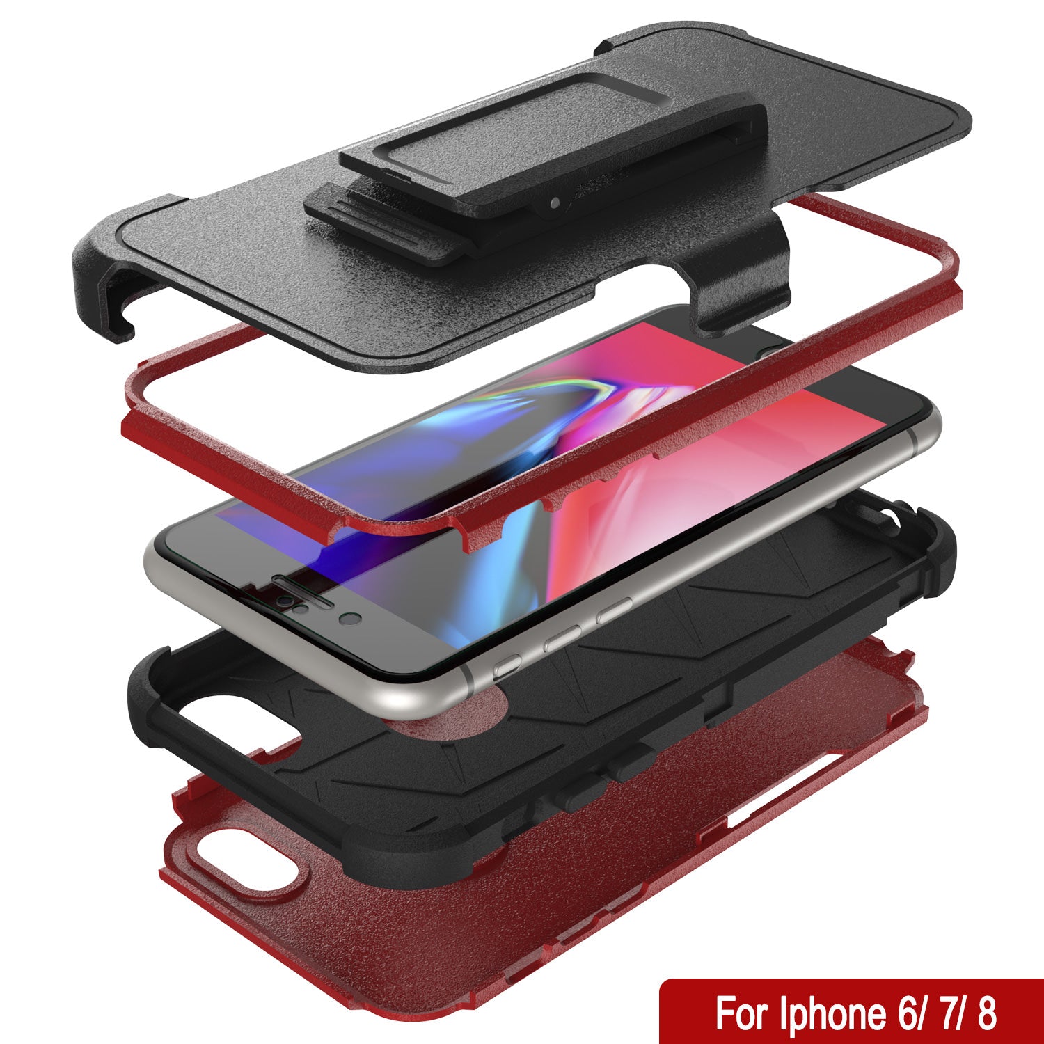Punkcase for iPhone 7 Belt Clip Multilayer Holster Case [Patron Series] [Red-Black]