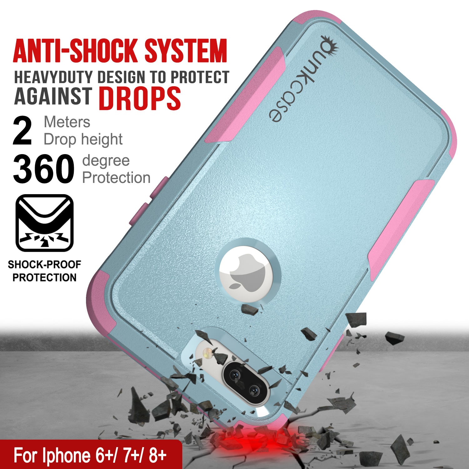 Punkcase for iPhone 7+ Plus Belt Clip Multilayer Holster Case [Patron Series] [Mint-Pink]