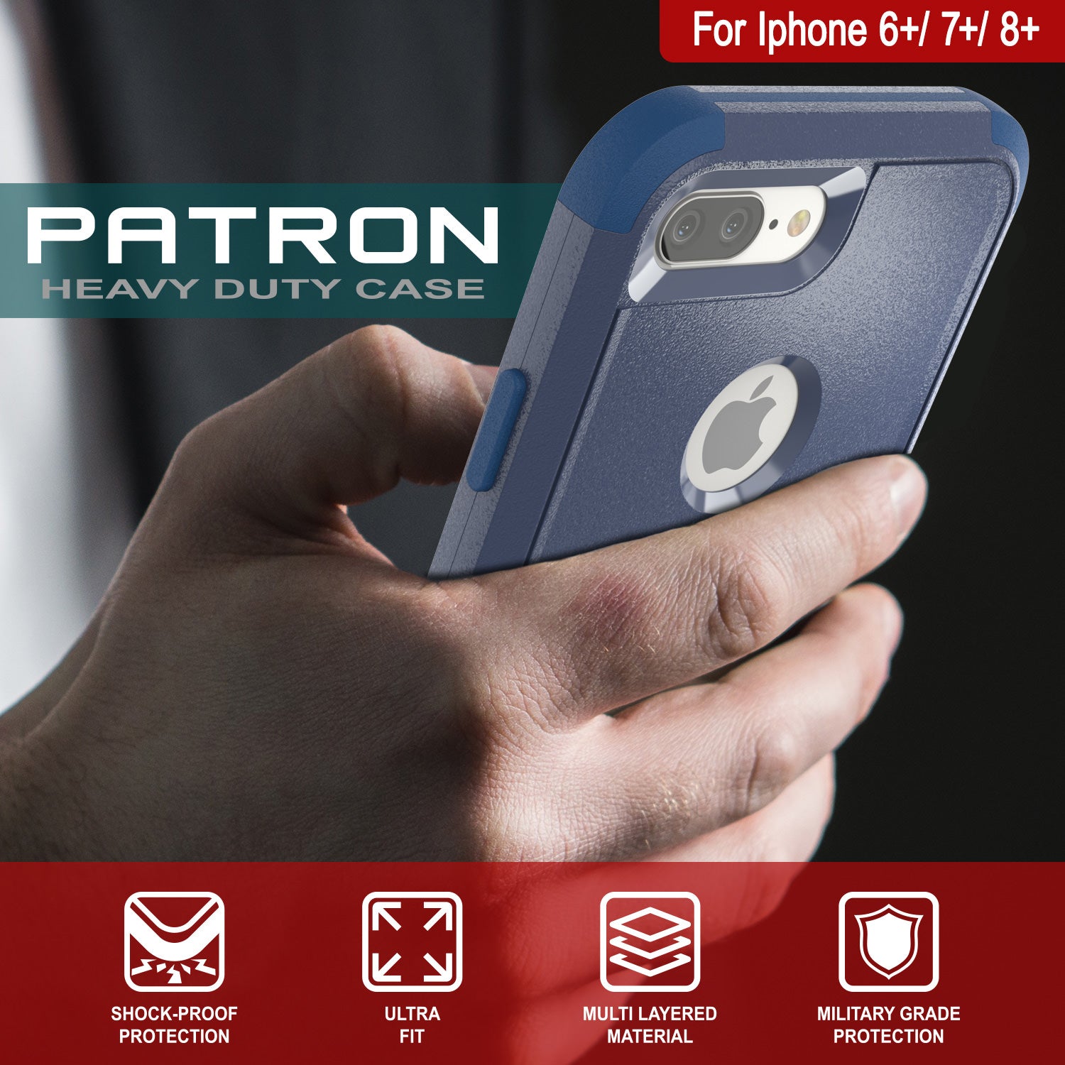 Punkcase for iPhone 8+ Plus Belt Clip Multilayer Holster Case [Patron Series] [Navy]