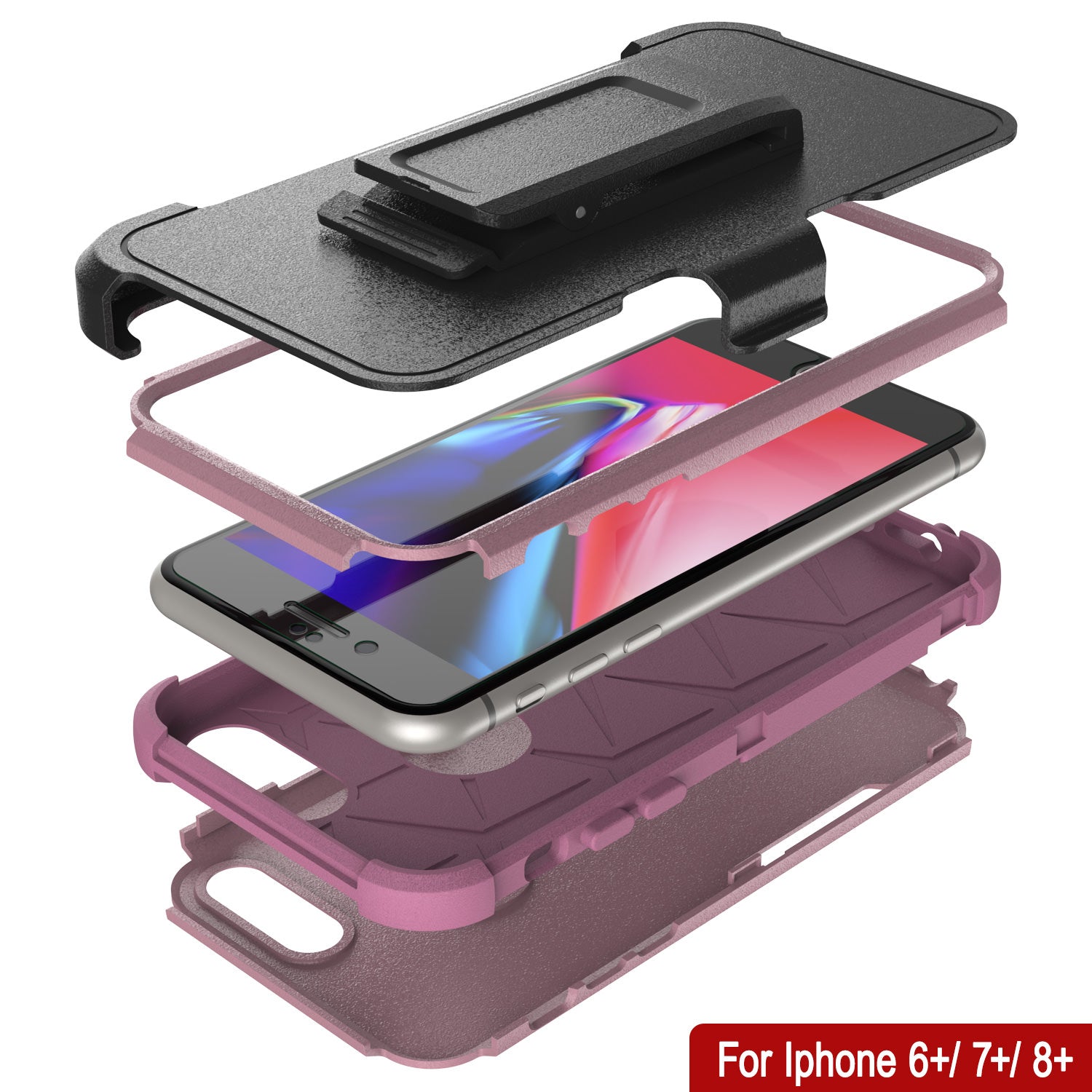 Punkcase for iPhone 8+ Plus Belt Clip Multilayer Holster Case [Patron Series] [Pink]