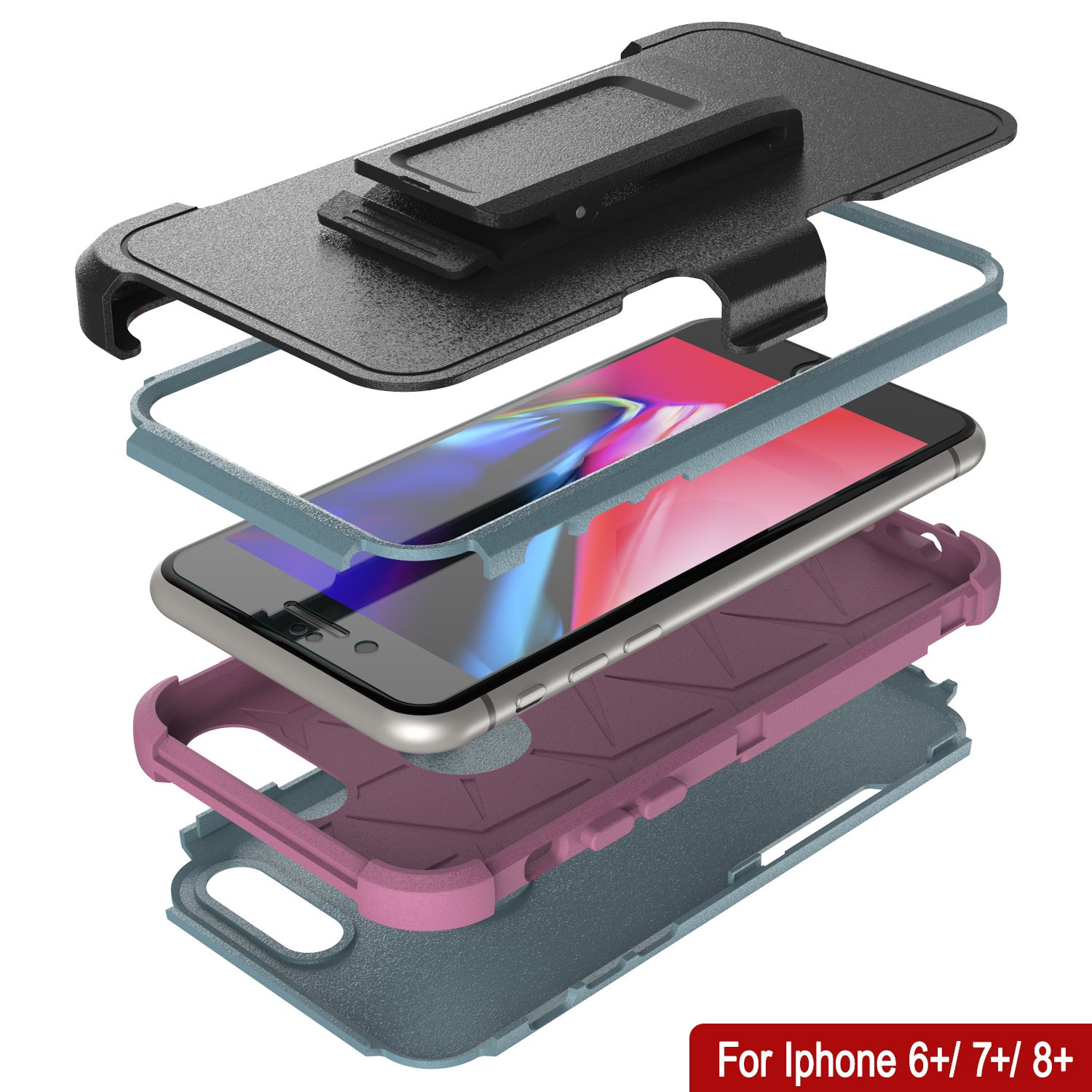 Punkcase for iPhone 6+ Plus Belt Clip Multilayer Holster Case [Patron Series] [Mint-Pink]