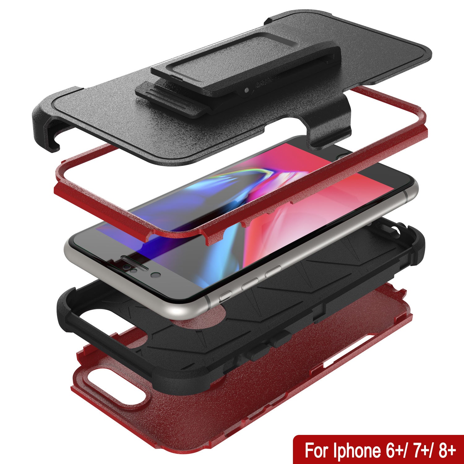 Punkcase for iPhone 6+ Plus Belt Clip Multilayer Holster Case [Patron Series] [Red-Black]