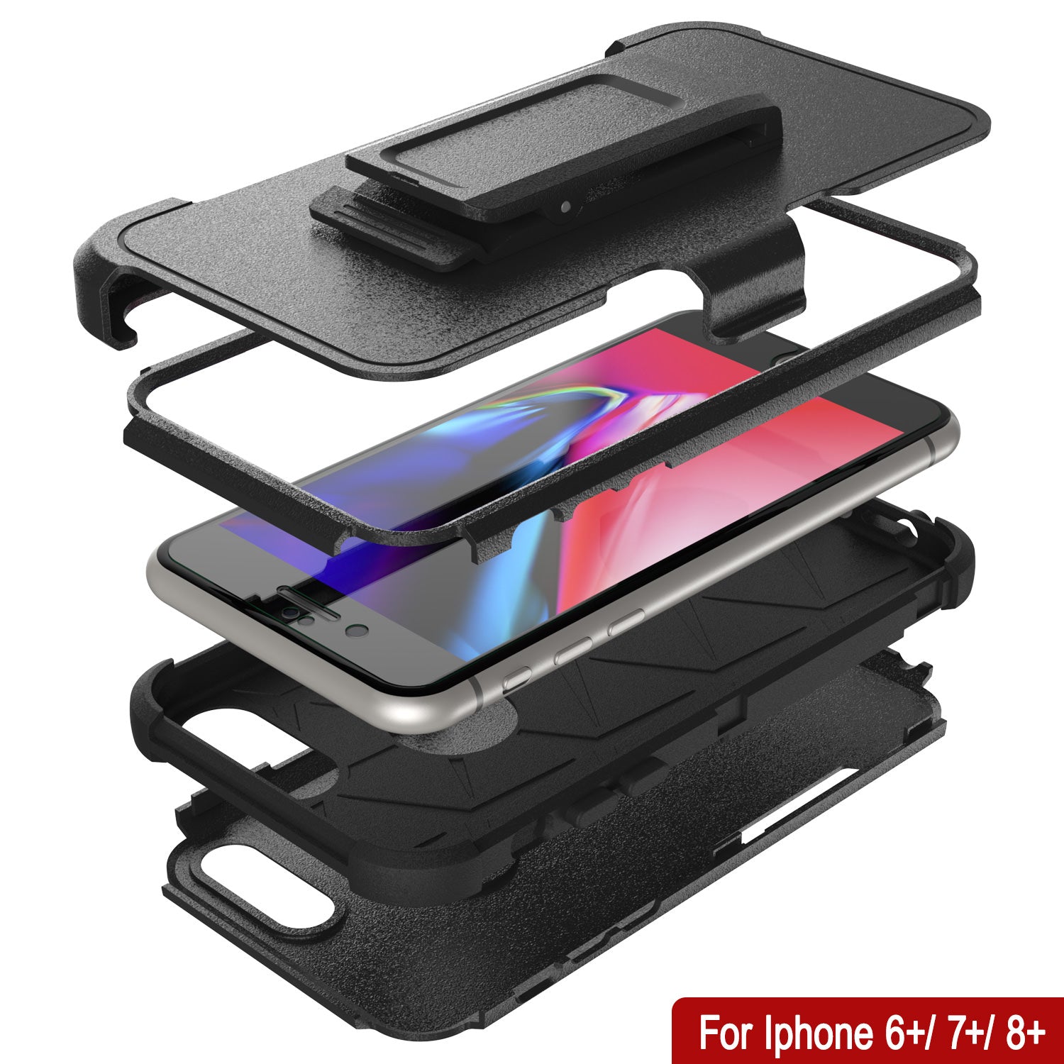 Punkcase for iPhone 8+ Plus Belt Clip Multilayer Holster Case [Patron Series] [Black]