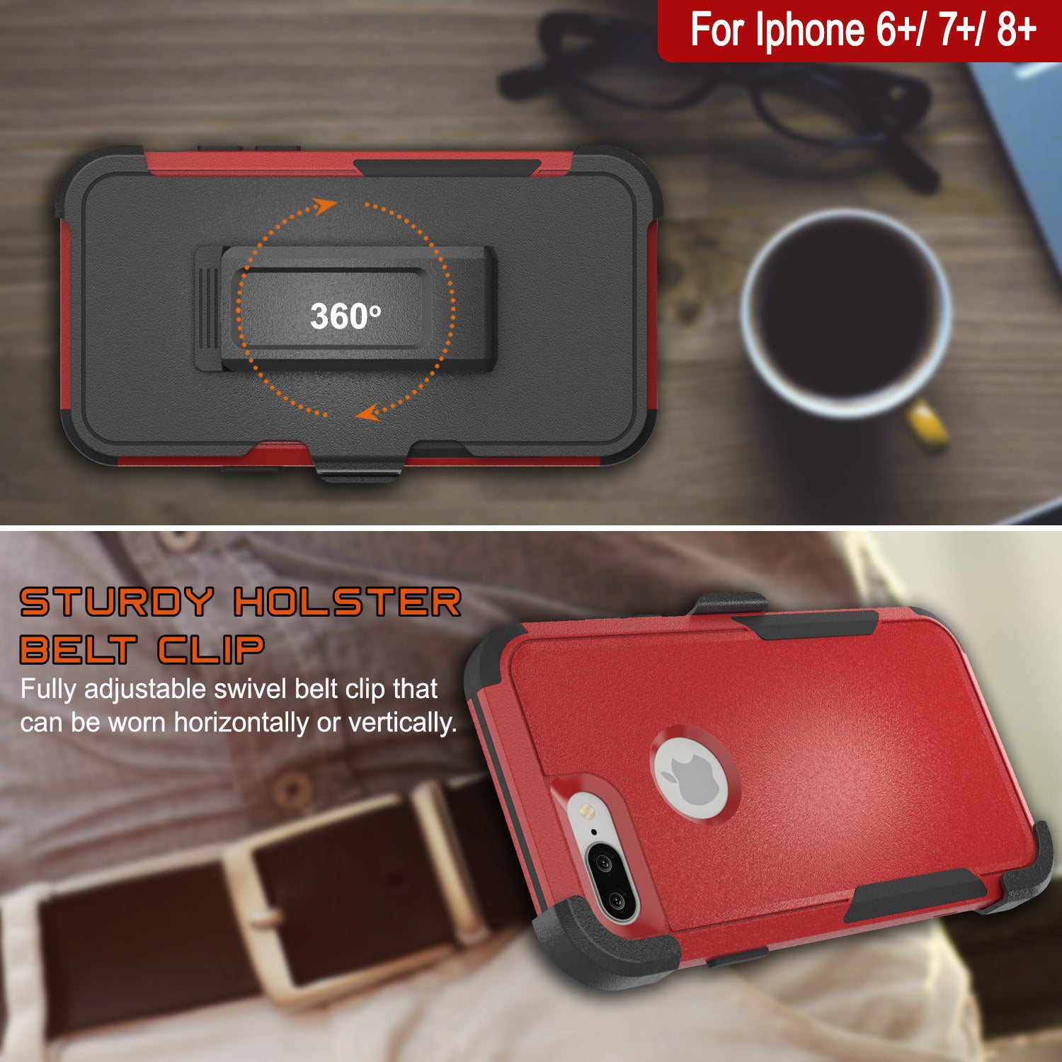 Punkcase for iPhone 6+ Plus Belt Clip Multilayer Holster Case [Patron Series] [Red-Black]