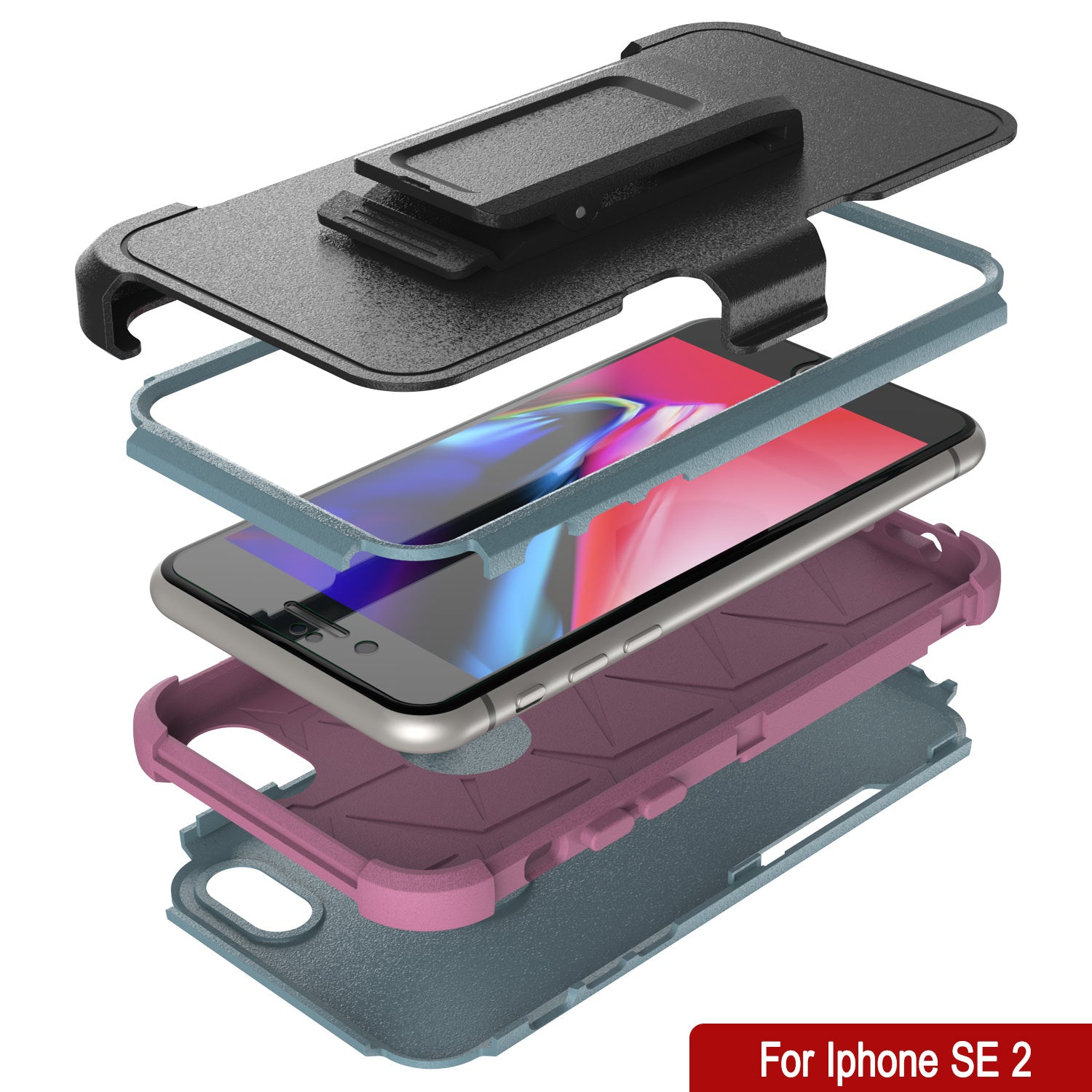 Punkcase for iPhone SE Belt Clip Multilayer Holster Case [Patron Series] [Mint-Pink]