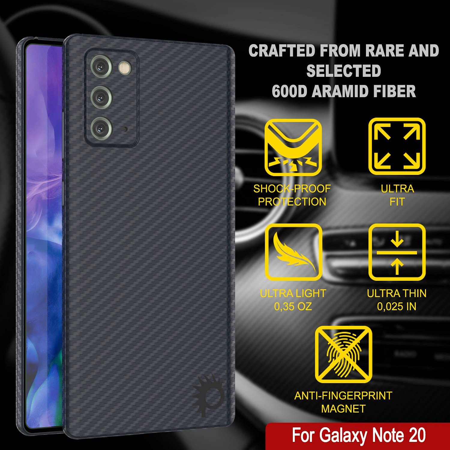 Punkcase Note 20 Carbon Fiber Case [AramidShield Series] Ultra Slim & Light Kevlar