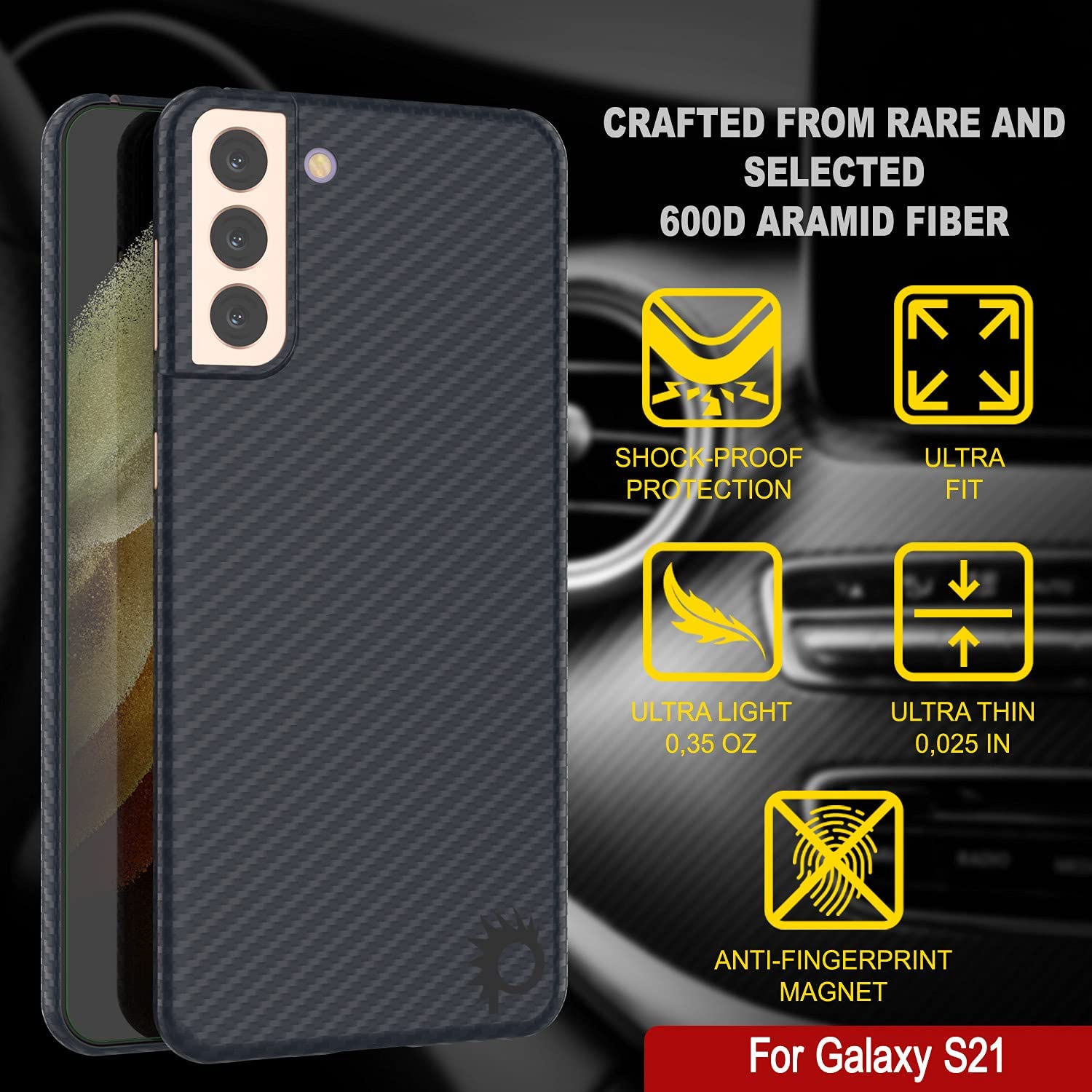 Punkcase S21 Carbon Fiber Case [AramidShield Series] Ultra Slim & Light Kevlar