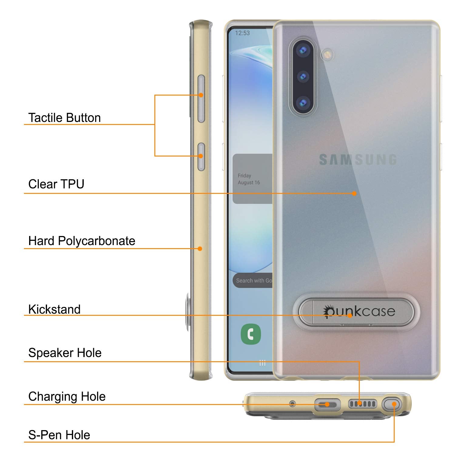 Galaxy Note 10 Lucid 3.0 PunkCase Armor Cover w/Integrated Kickstand and Screen Protector [Gold]