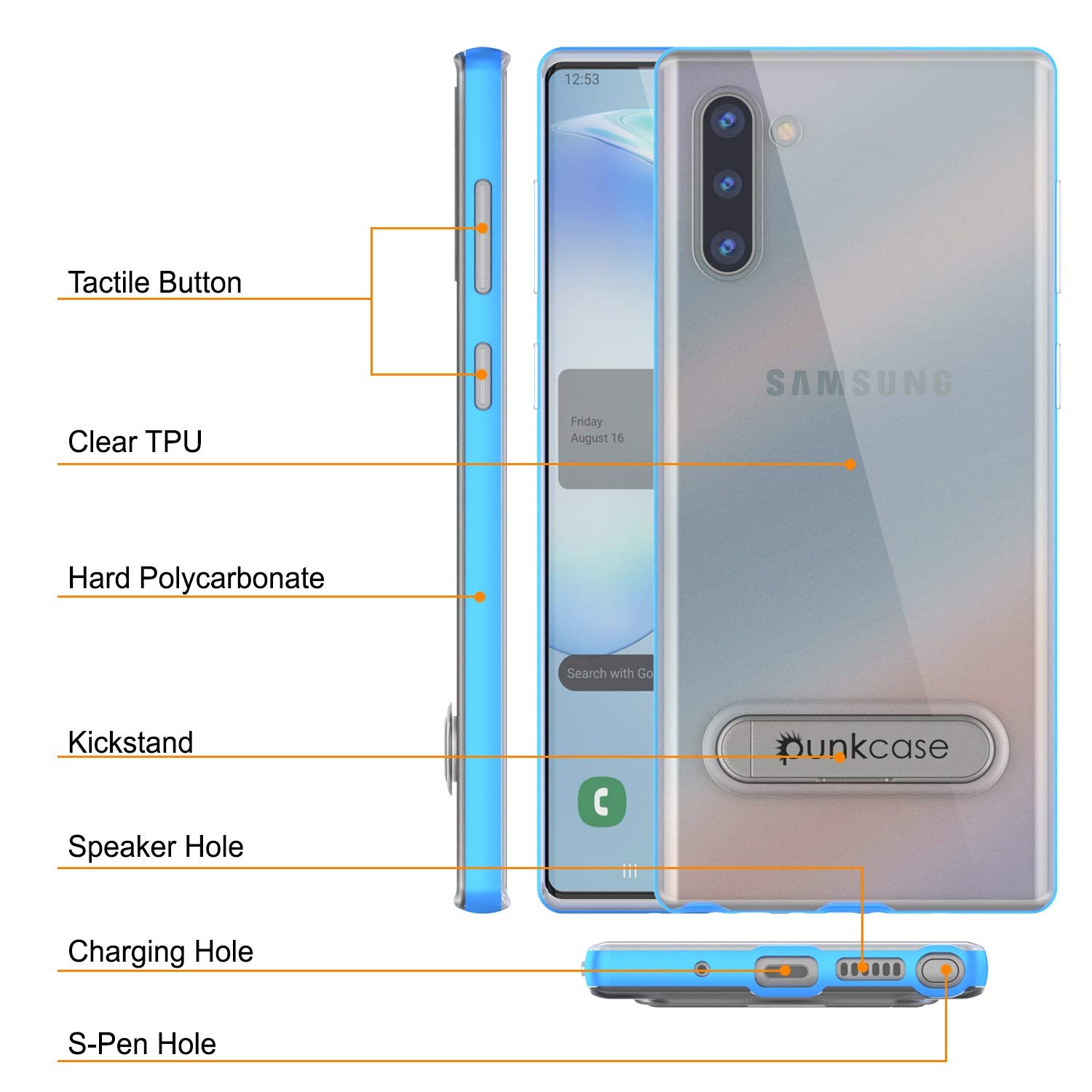 Galaxy Note 10 Lucid 3.0 PunkCase Armor Cover w/Integrated Kickstand and Screen Protector [Blue]