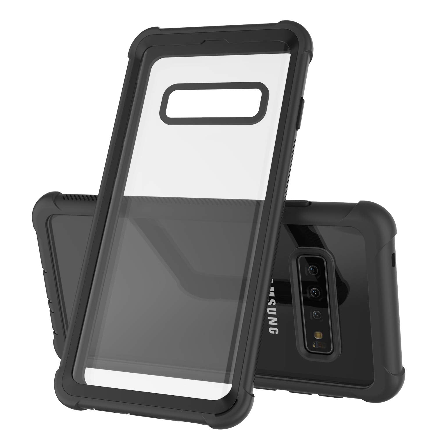 PunkCase Galaxy S10 Case, [Spartan Series] Clear Rugged Heavy Duty Cover W/Built in Screen Protector [Black]