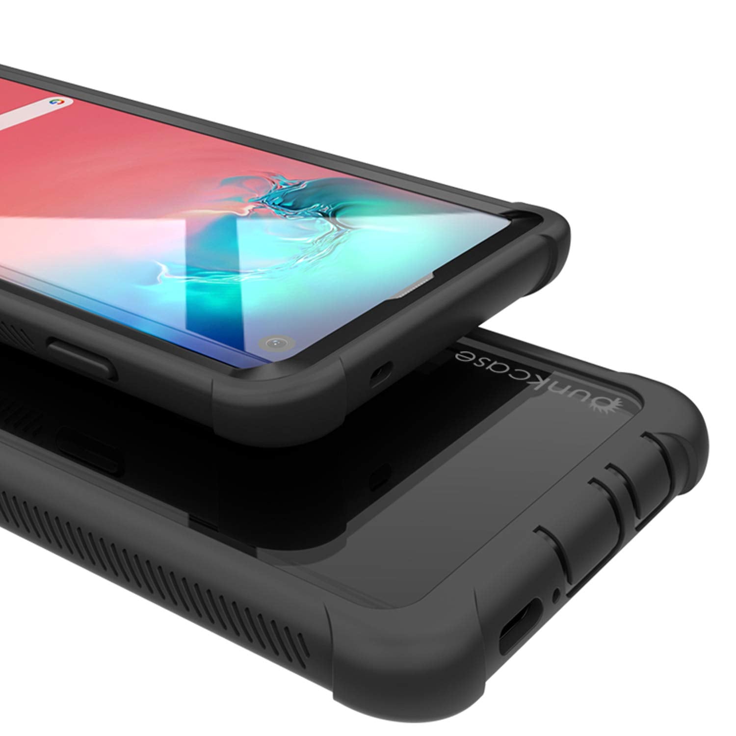 PunkCase Galaxy S10 Case, [Spartan Series] Clear Rugged Heavy Duty Cover W/Built in Screen Protector [Black]