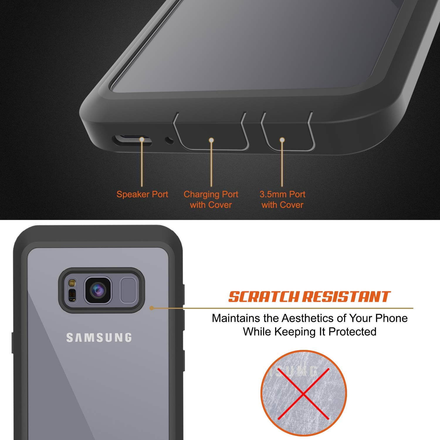 PunkCase Galaxy S8 Case, [Spartan Series] Clear Rugged Heavy Duty Cover W/Built in Screen Protector [Black]