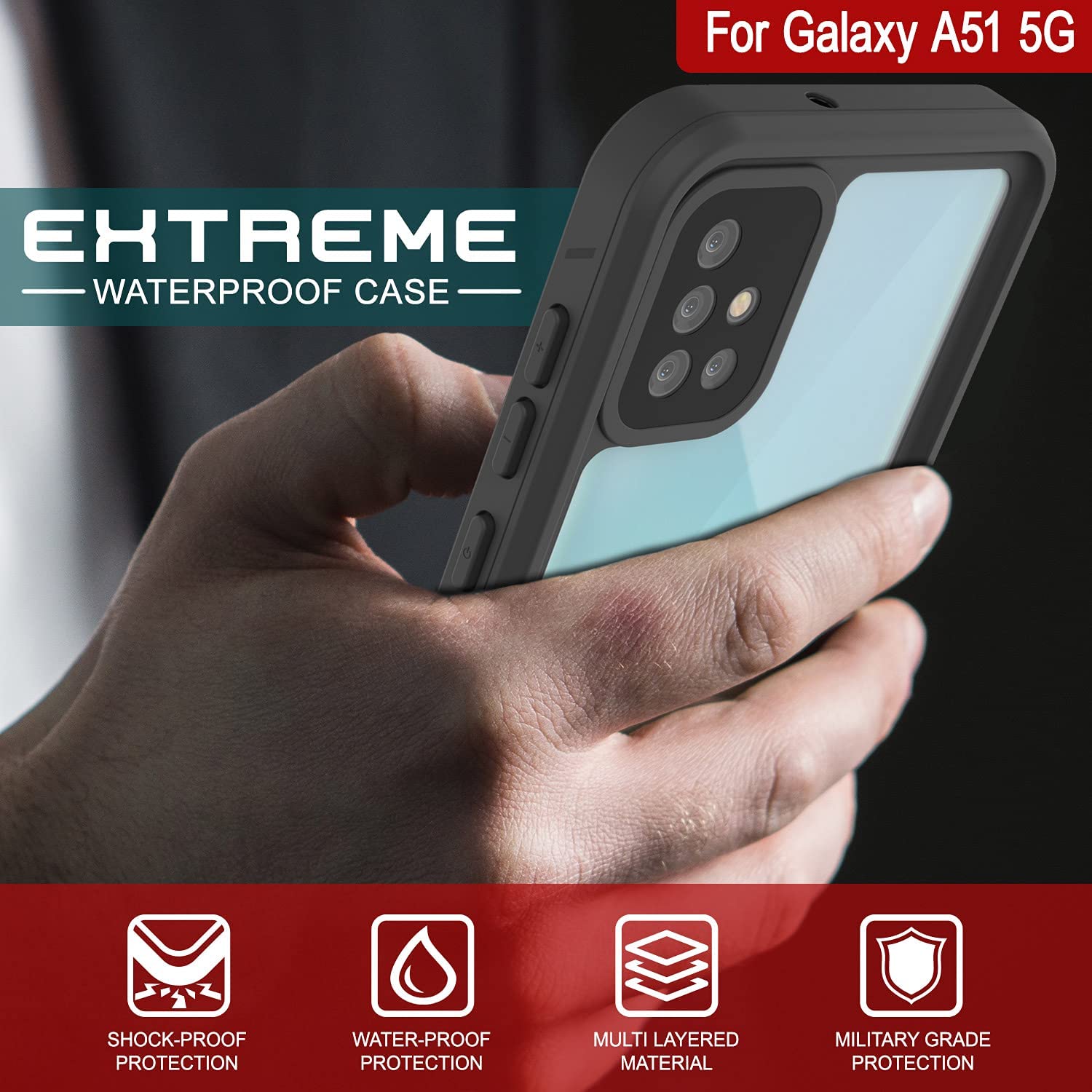 Punkcase Galaxy A51 5G Waterproof Case [Extreme Series] [Slim Fit] [IP68 Certified] [Black]