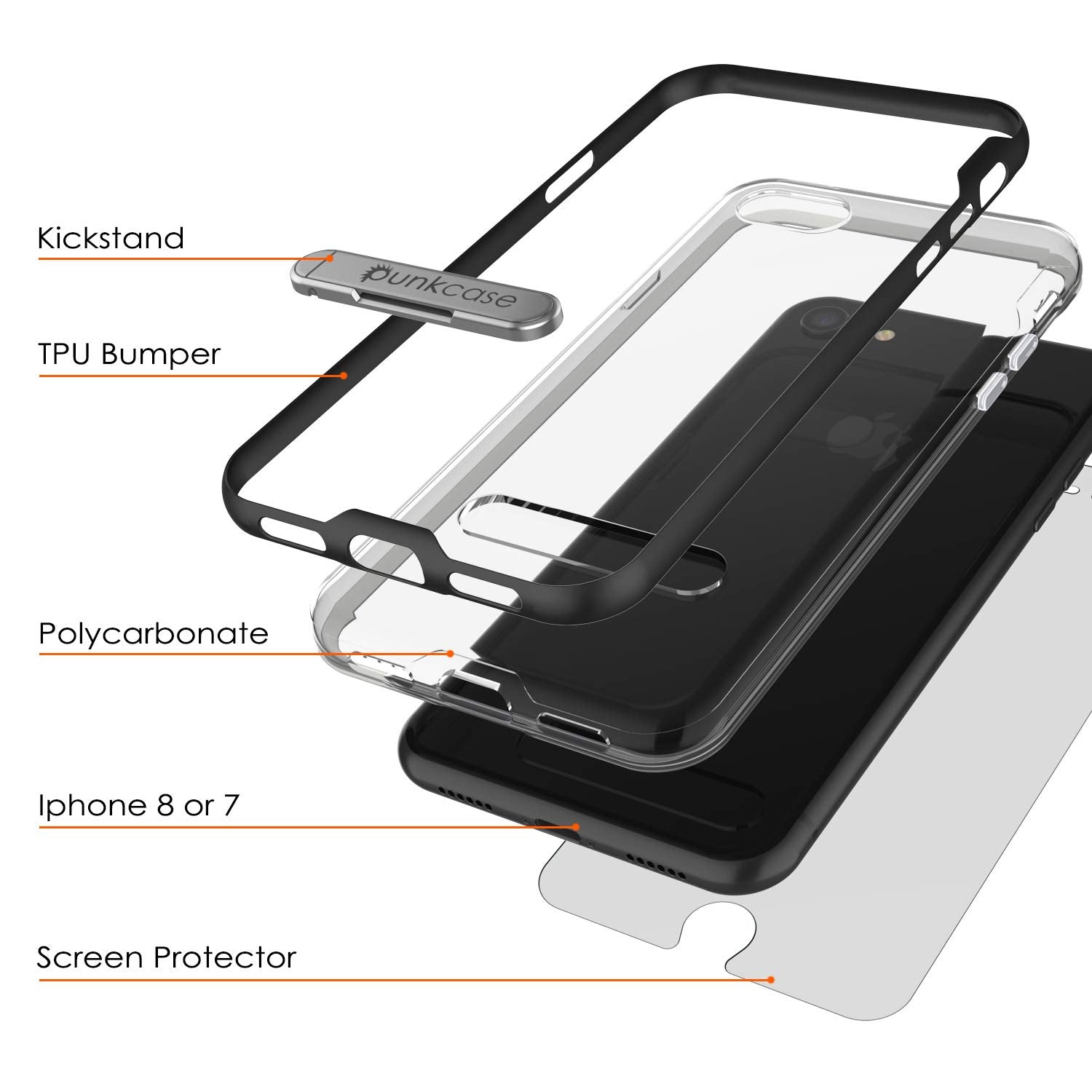 PunkCase iPhone 8 Lucid 3.0 Screen Protector W/ Anti-Shock Case [Black]