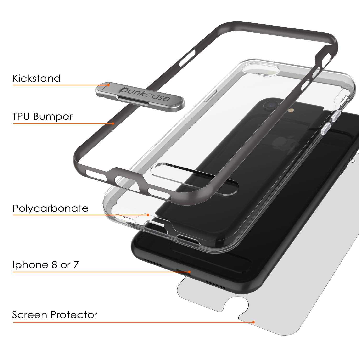 PunkCase iPhone 8 Lucid 3.0 Screen Protector W/ Anti-Shock Case [Grey]