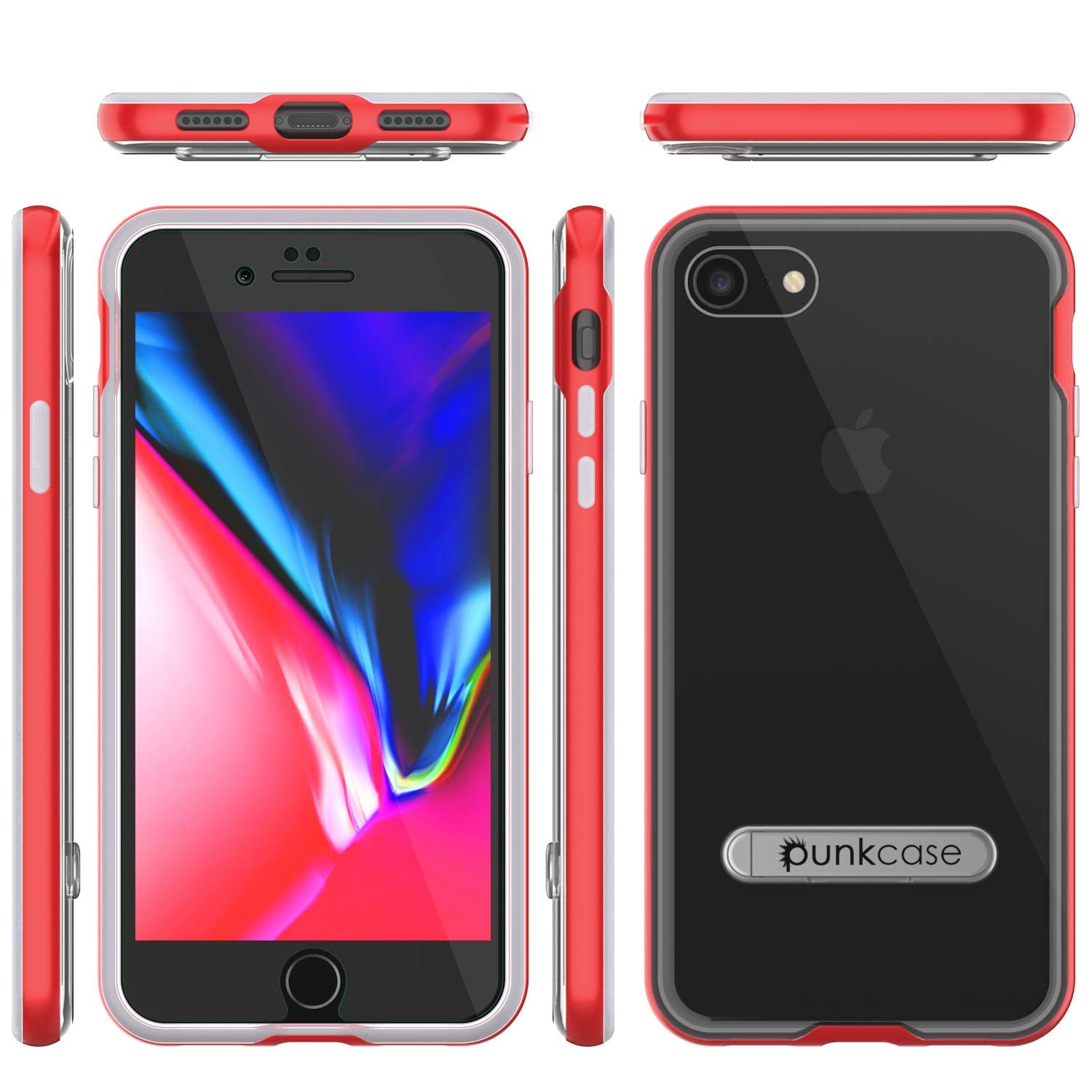 PunkCase iPhone 8 Lucid 3.0 Screen Protector W/ Anti-Shock Case [Red]