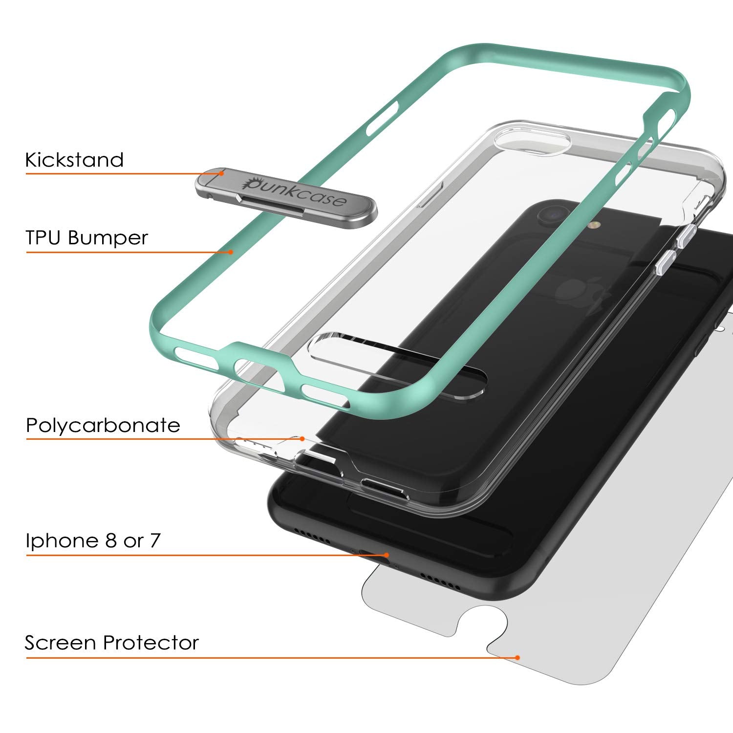 PunkCase iPhone 8 Lucid 3.0 Screen Protector W/ Anti-Shock Case [Teal]