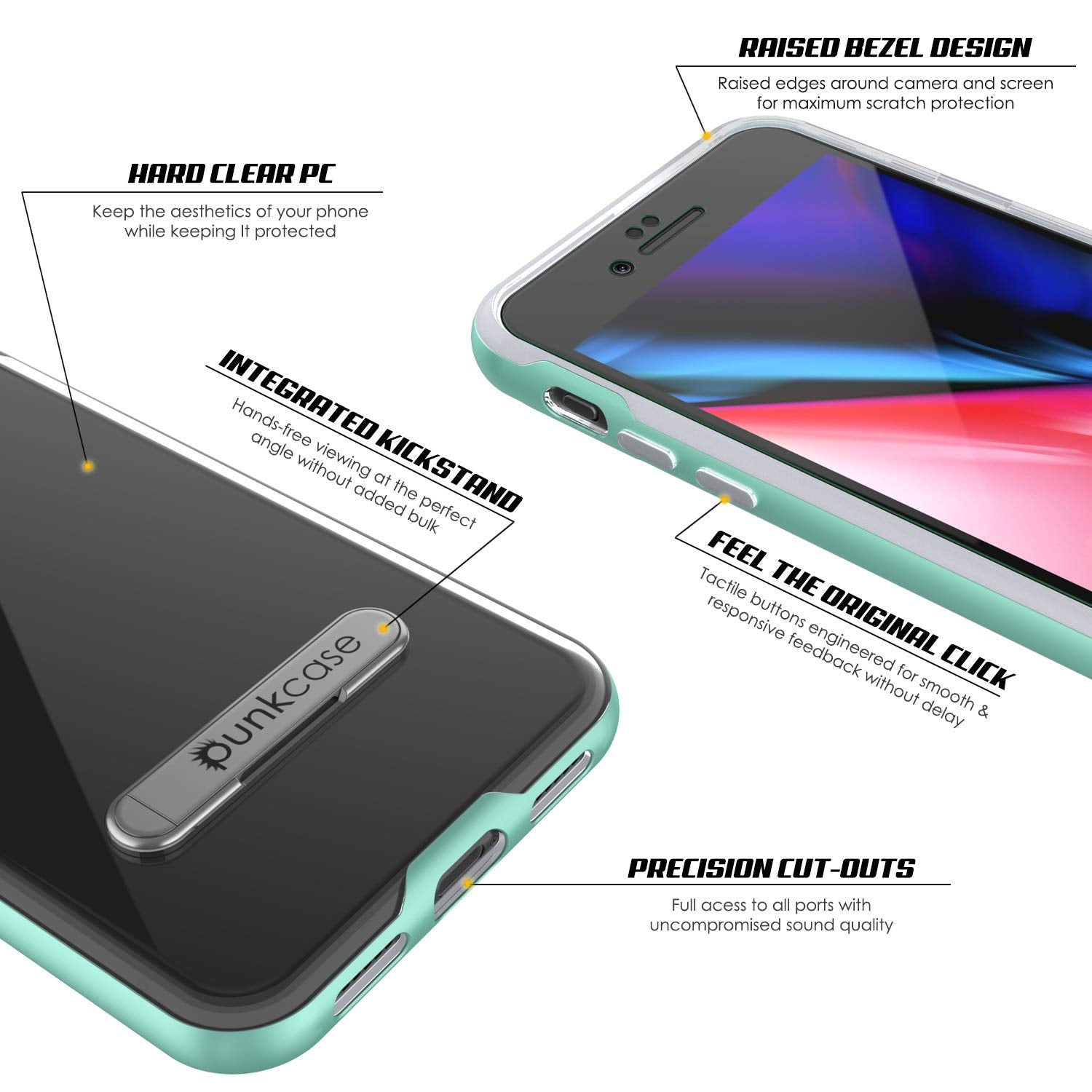 PunkCase iPhone 8 Lucid 3.0 Screen Protector W/ Anti-Shock Case [Teal]