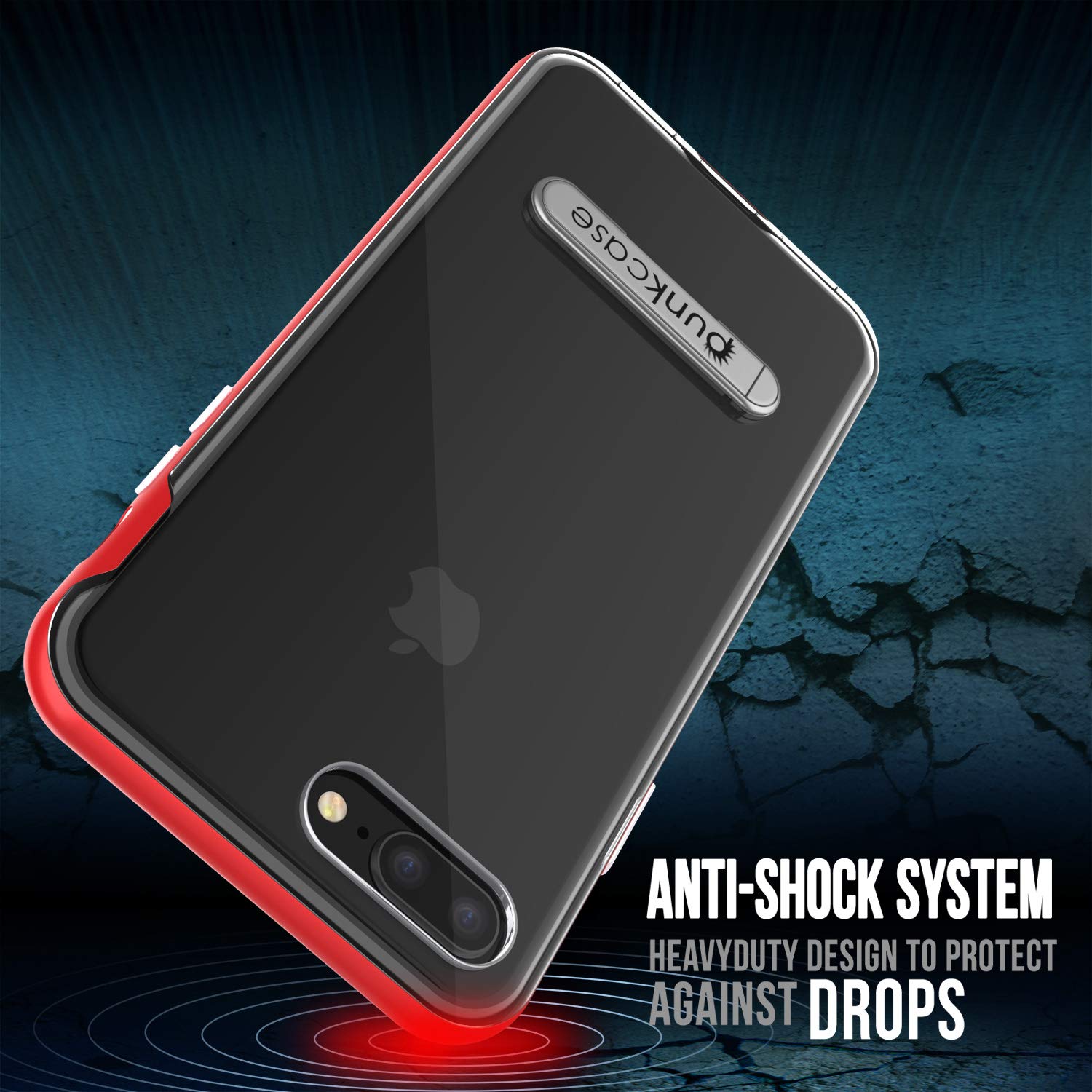 PunkCase iPhone 8+ Plus Lucid 3.0 Screen Protector W/ Anti-Shock Case [Red]