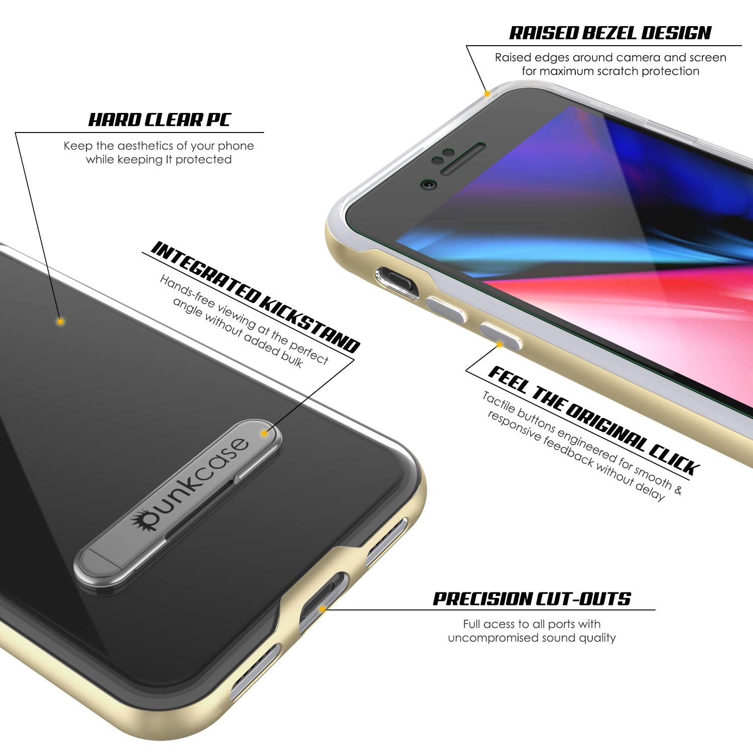 PunkCase iPhone 8+ Plus Lucid 3.0 Screen Protector W/ Anti-Shock Case [Gold]