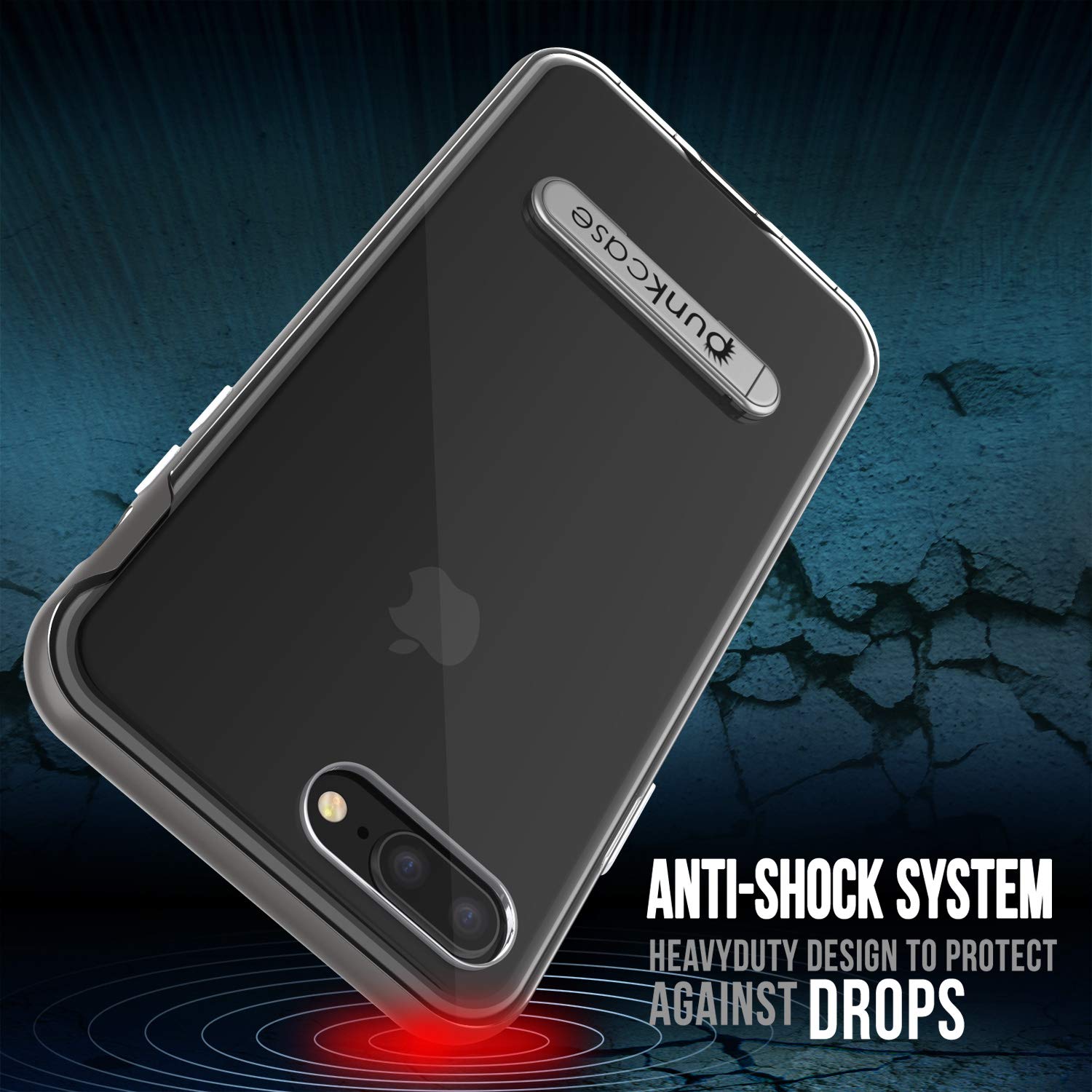 PunkCase iPhone 8+ Plus Lucid 3.0 Screen Protector W/ Anti-Shock Case [Grey]