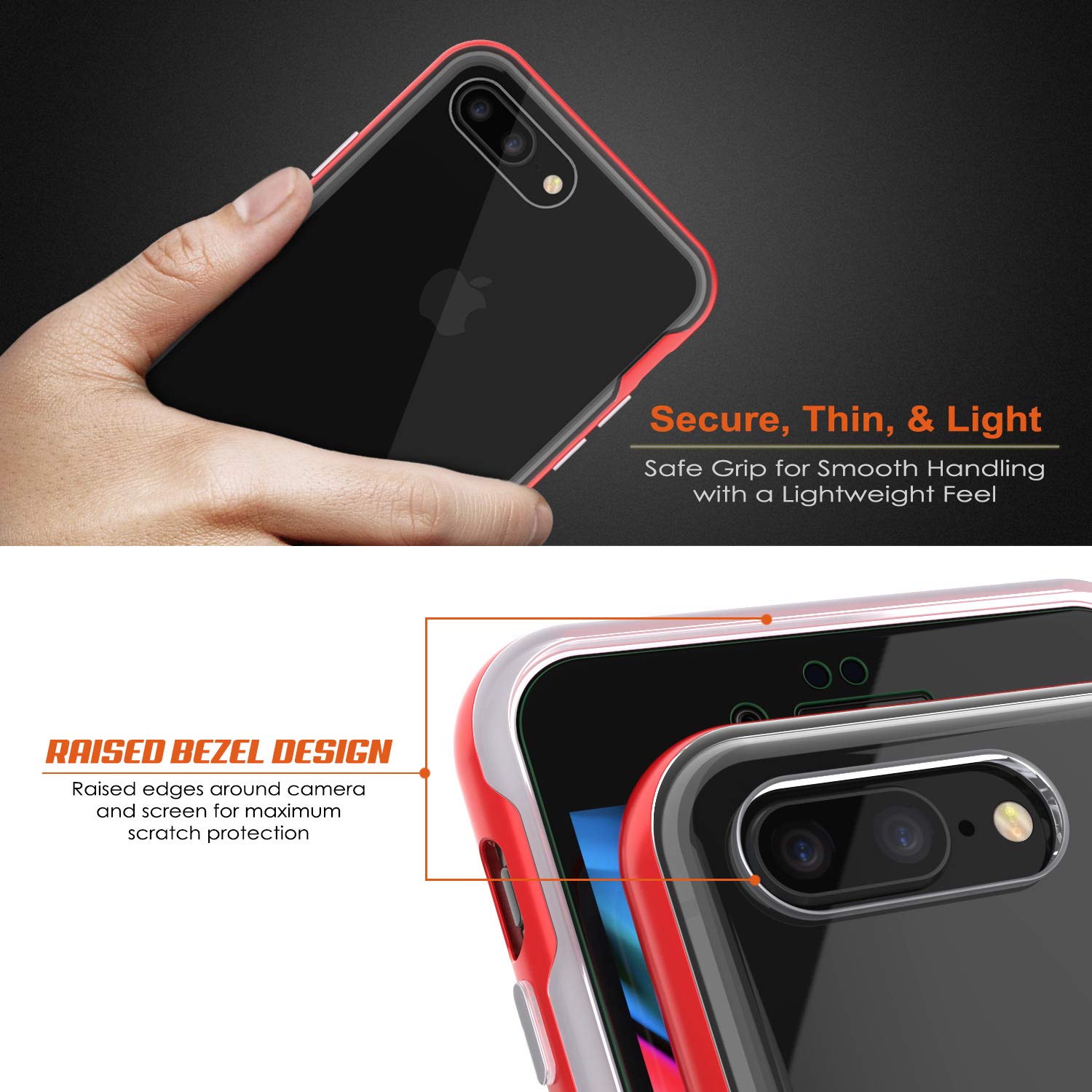 PunkCase iPhone 8+ Plus Lucid 3.0 Screen Protector W/ Anti-Shock Case [Red]