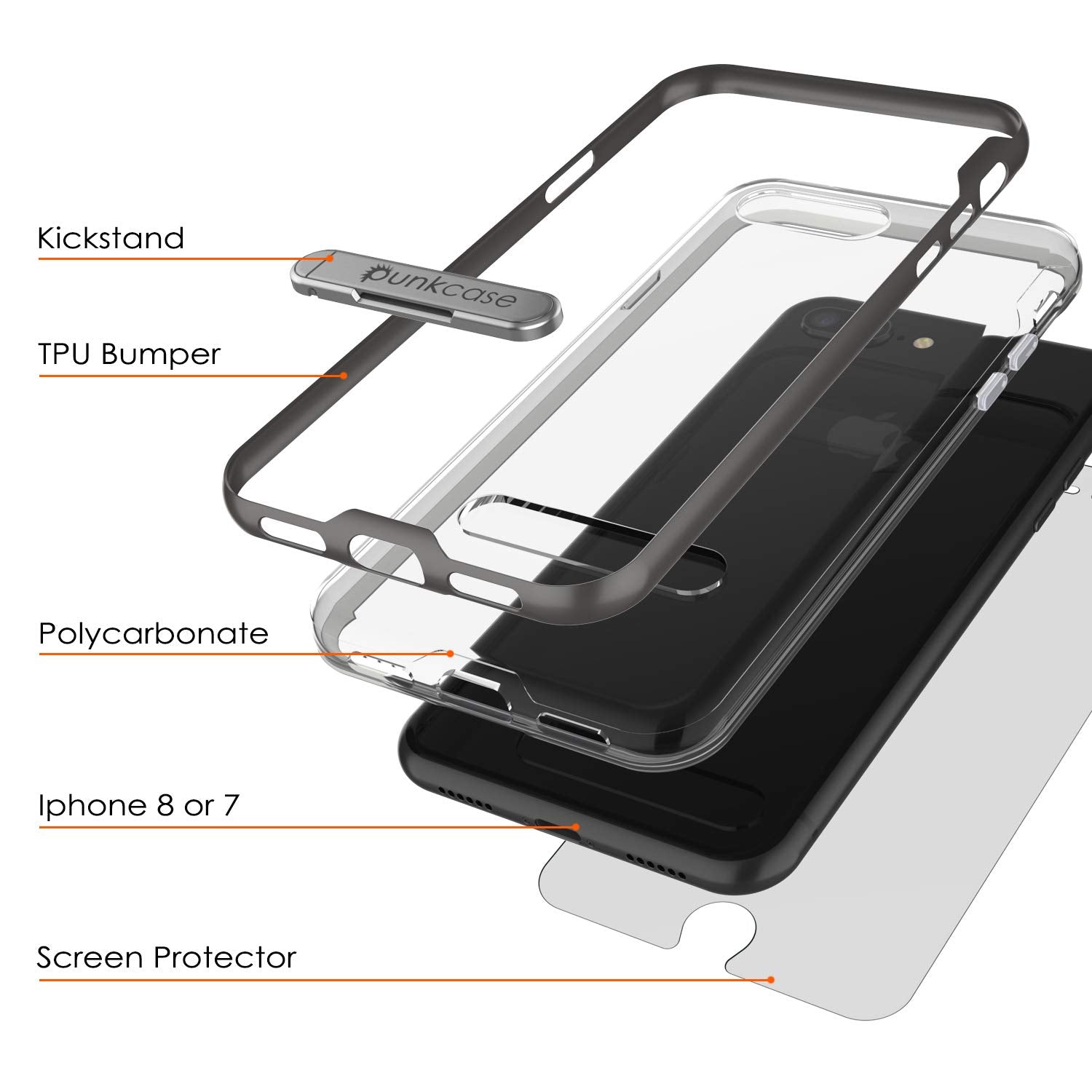 PunkCase iPhone 8+ Plus Lucid 3.0 Screen Protector W/ Anti-Shock Case [Grey]