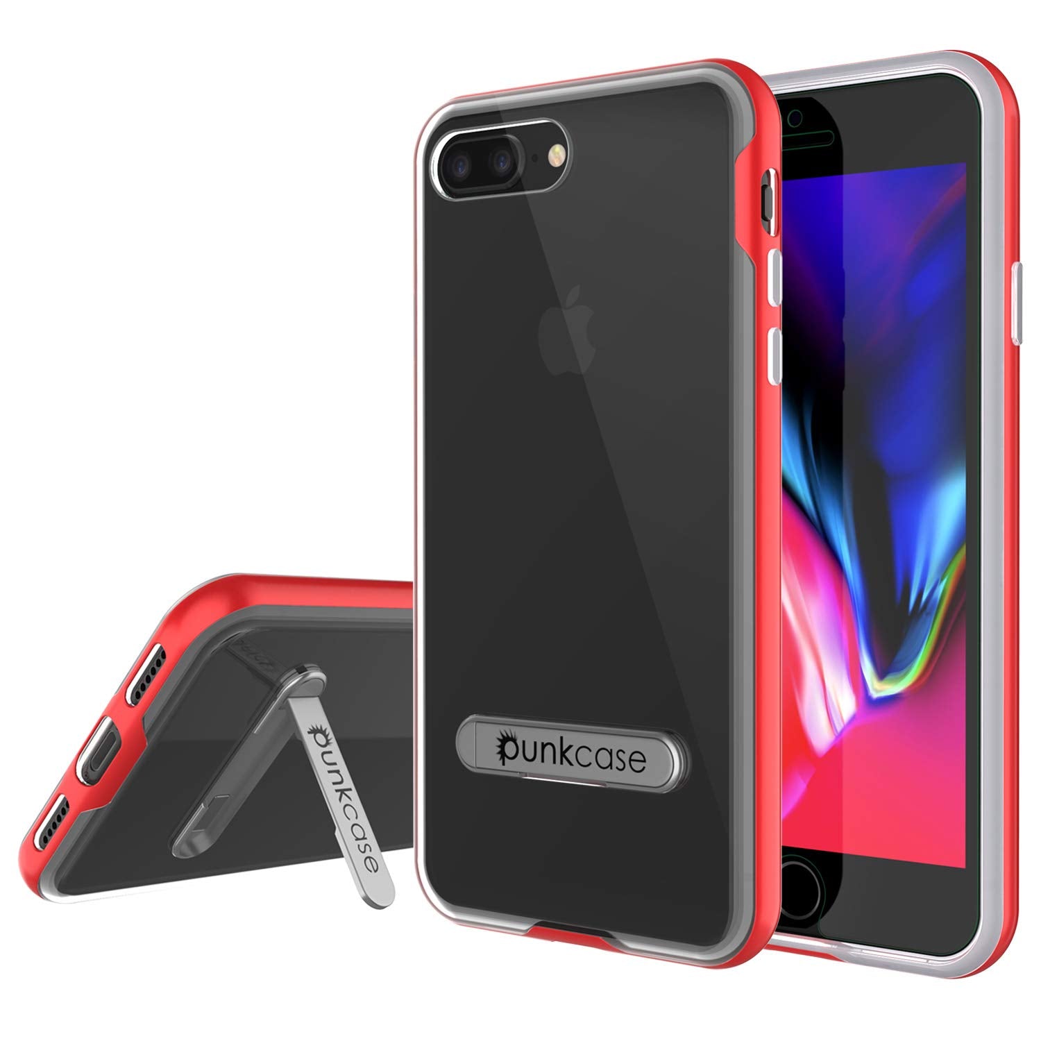 PunkCase iPhone 8+ Plus Lucid 3.0 Screen Protector W/ Anti-Shock Case [Red]