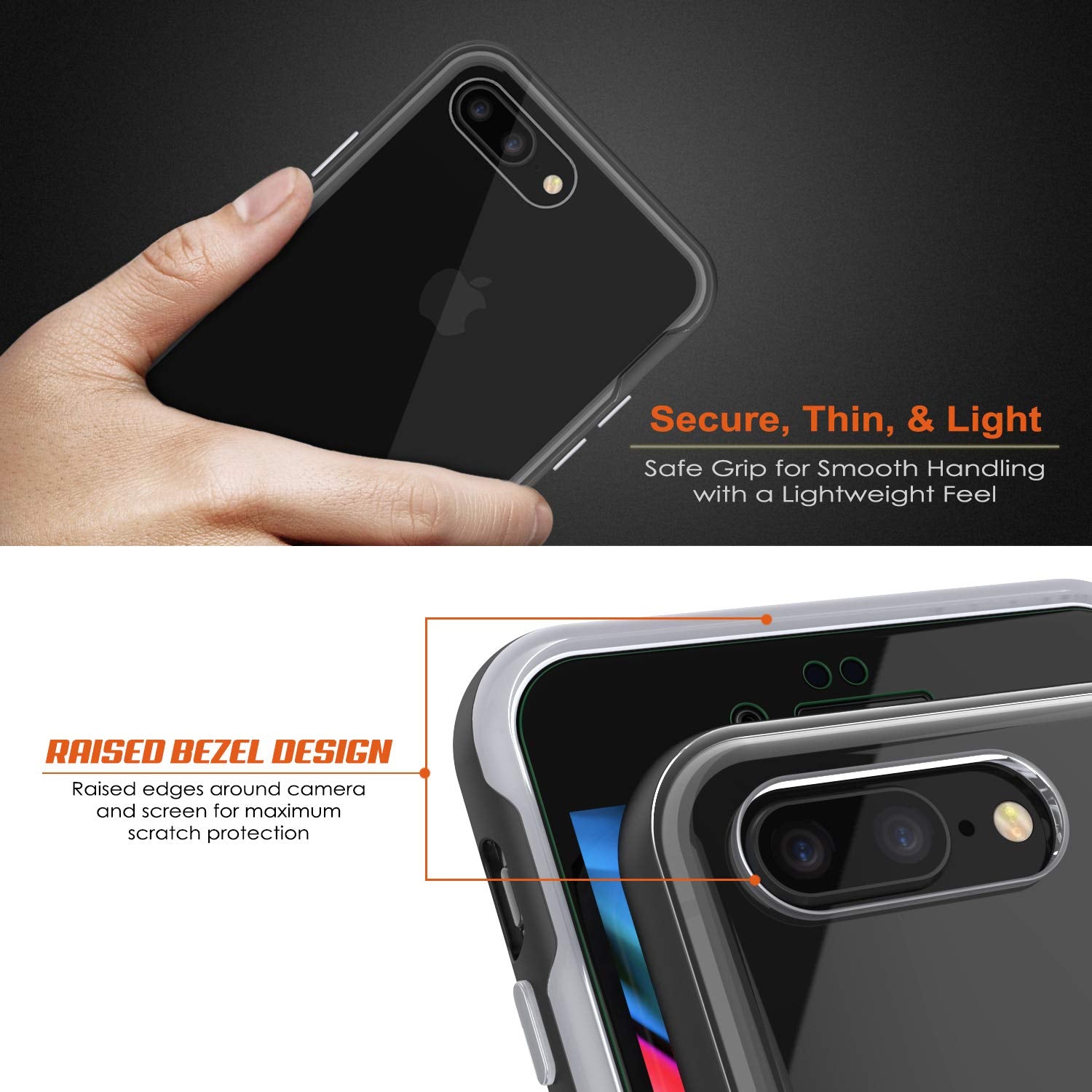 PunkCase iPhone 8+ Plus Lucid 3.0 Screen Protector W/ Anti-Shock Case [Black]
