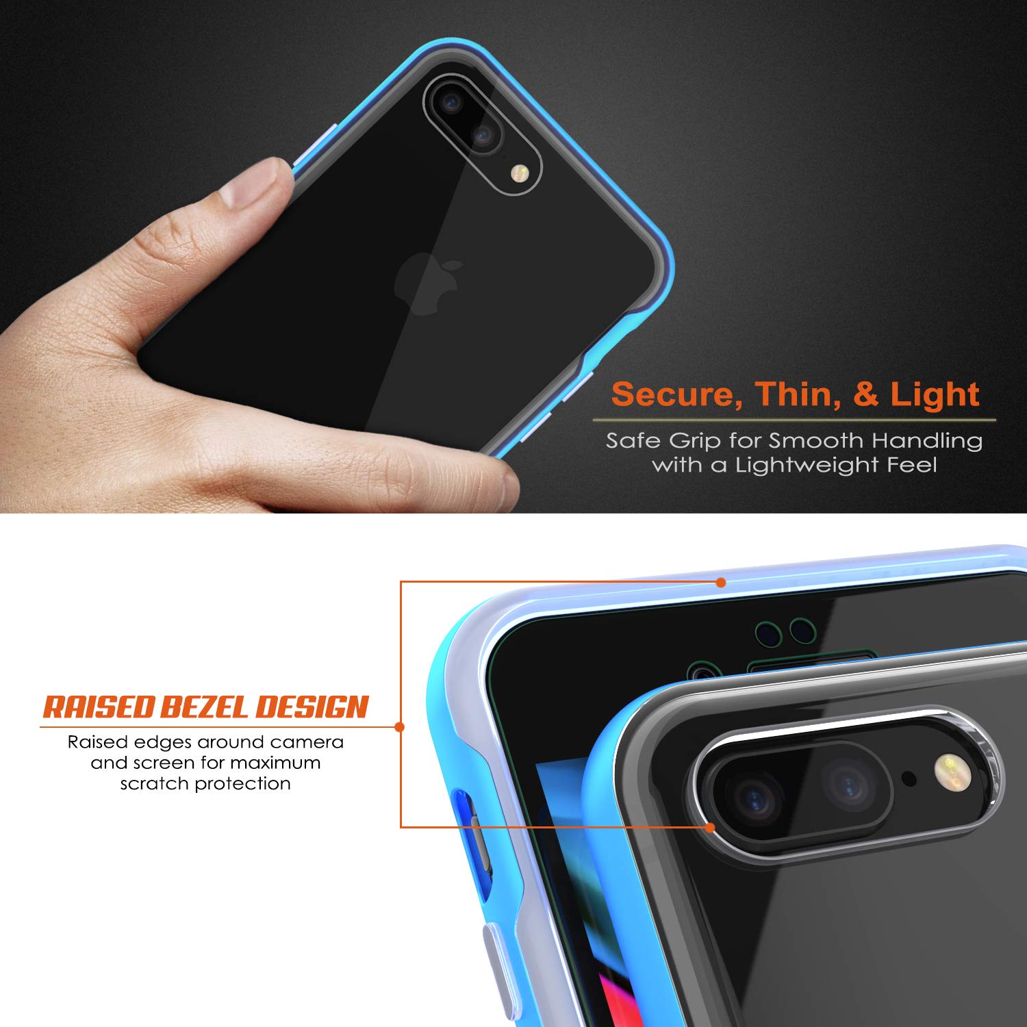 PunkCase iPhone 8+ Plus Lucid 3.0 Screen Protector W/ Anti-Shock Case [Blue]