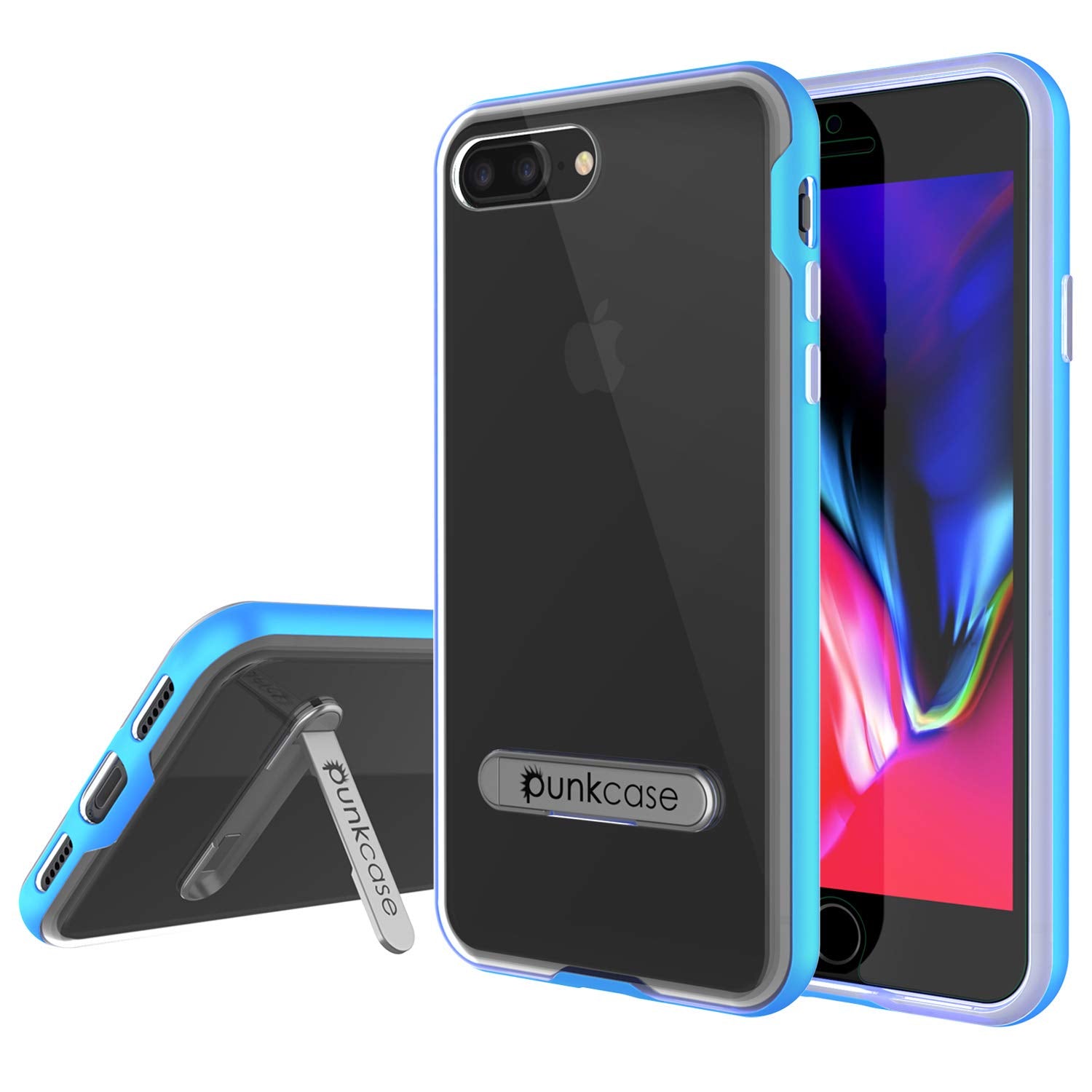 PunkCase iPhone 8+ Plus Lucid 3.0 Screen Protector W/ Anti-Shock Case [Blue]