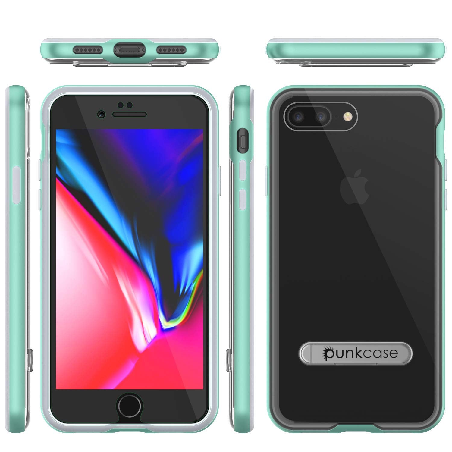 PunkCase iPhone 8+ Plus Lucid 3.0 Screen Protector W/ Anti-Shock Case [Teal]